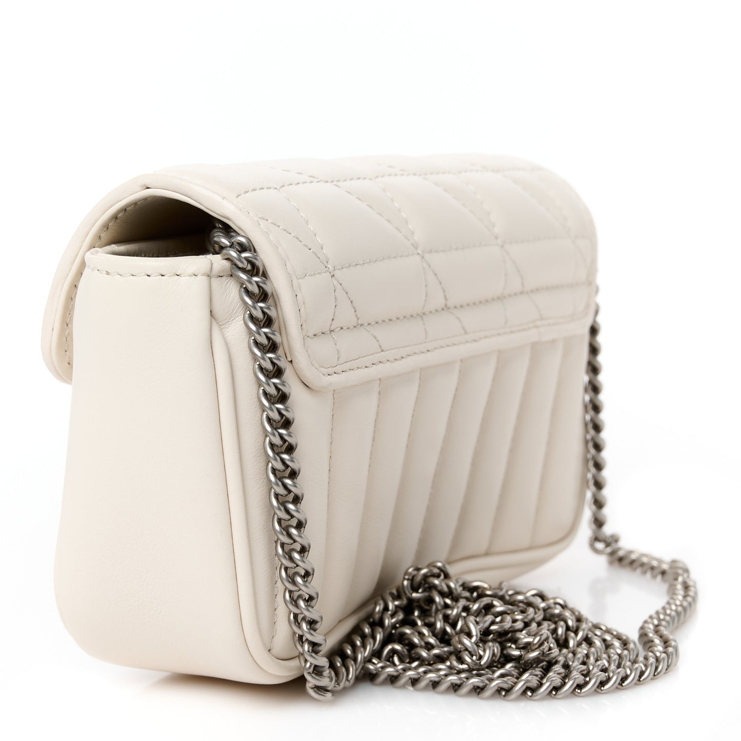 Calfskin Matelasse Aria Super Mini GG Marmont Shoulder Bag Mystic White