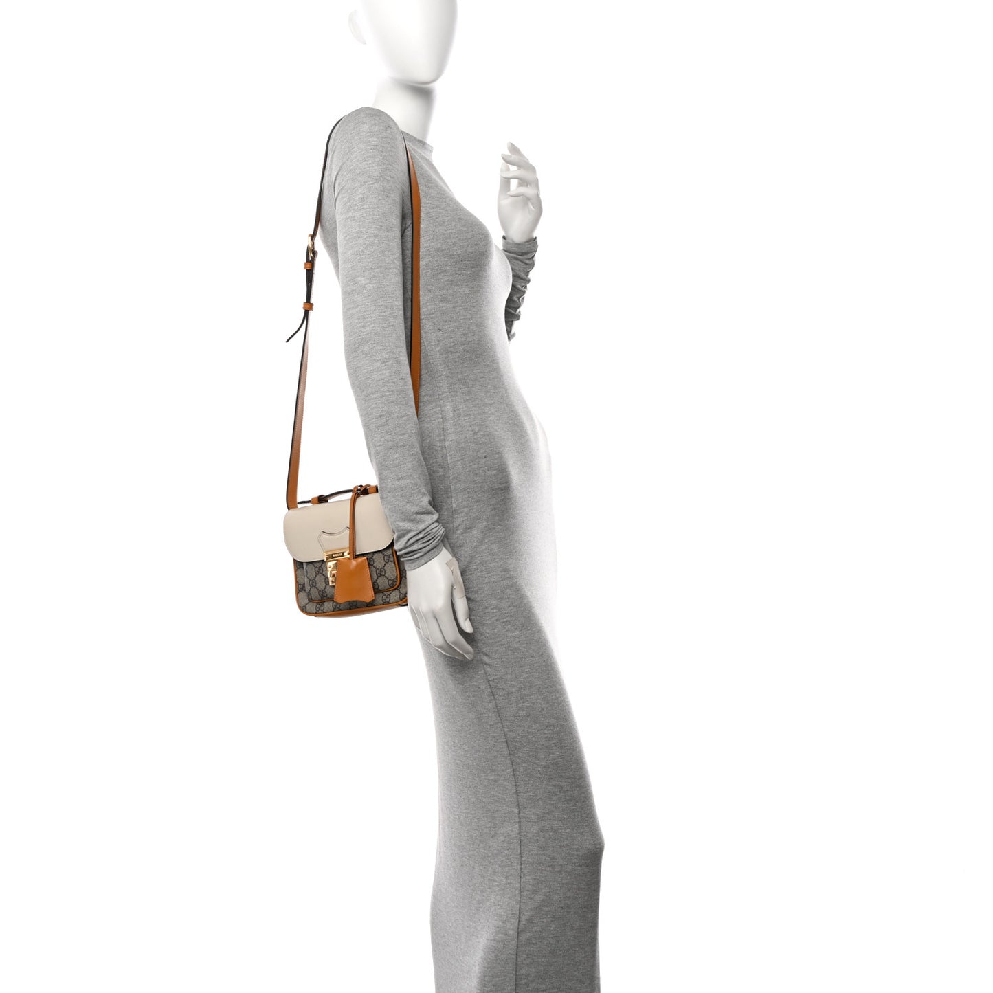 GG Supreme Monogram Calfskin Mini Padlock Flap Pocket Shoulder Bag Beige Mystic White Sun Oil