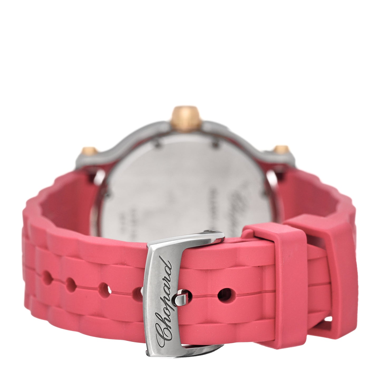 Stainless Steel 18K Rose Gold Rubber 5 Diamond 36mm Happy Sport Guilloche Quartz Watch