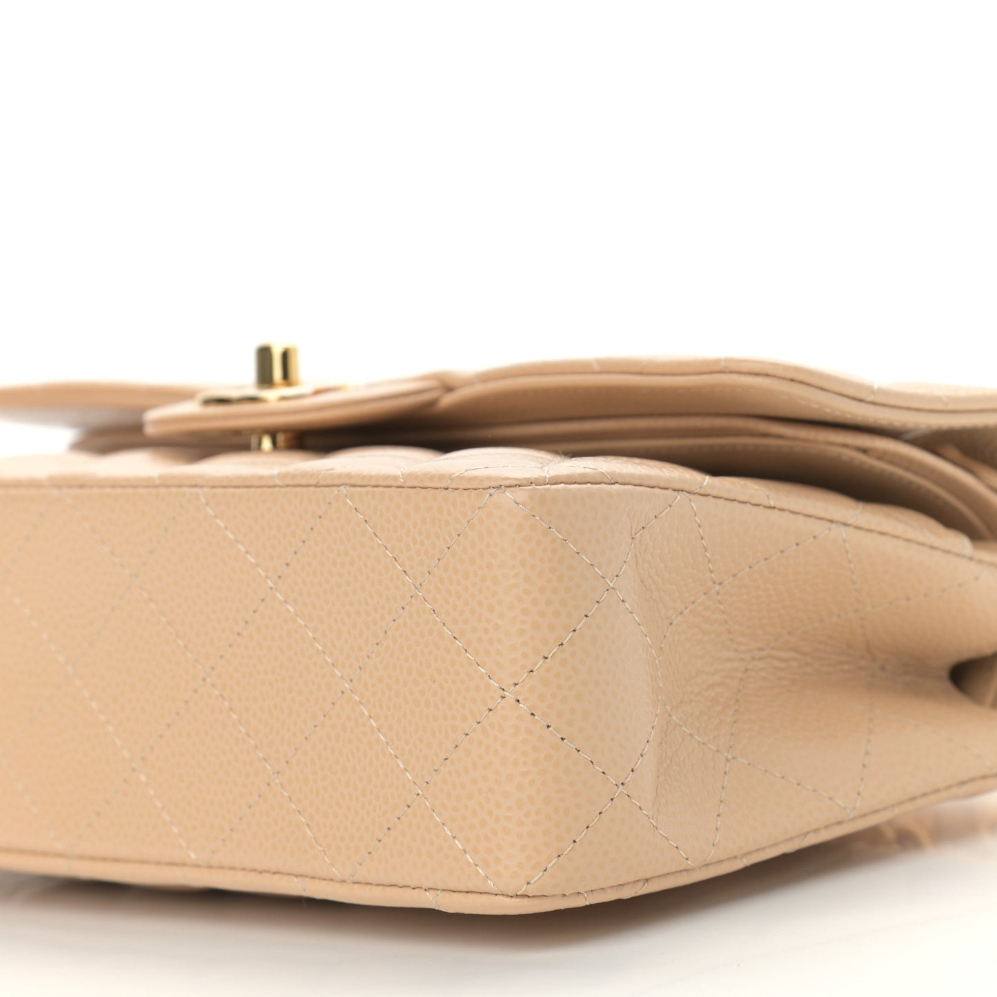 Caviar Quilted Small Double Flap Beige
