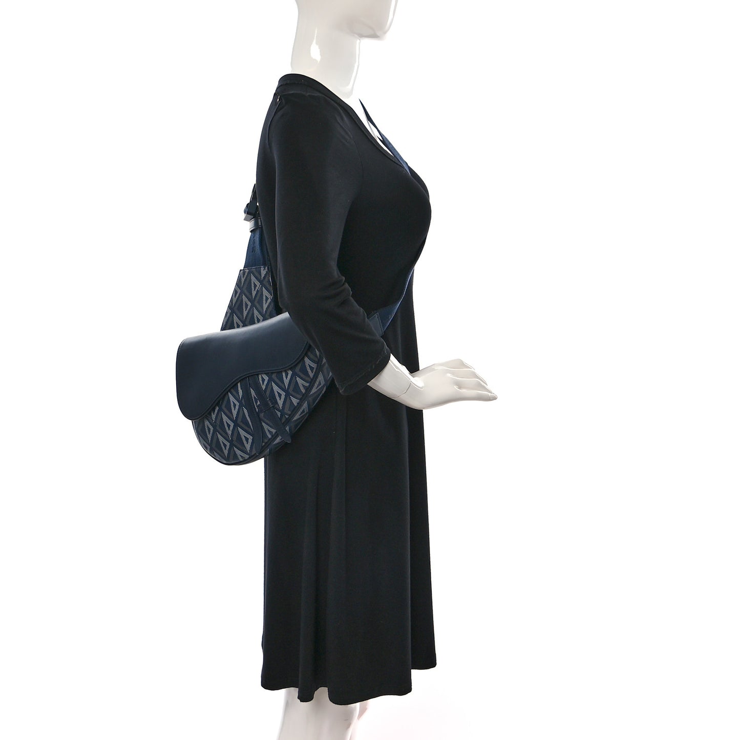 Coated Canvas Calfskin CD Diamond Mens Saddle Bag Navy