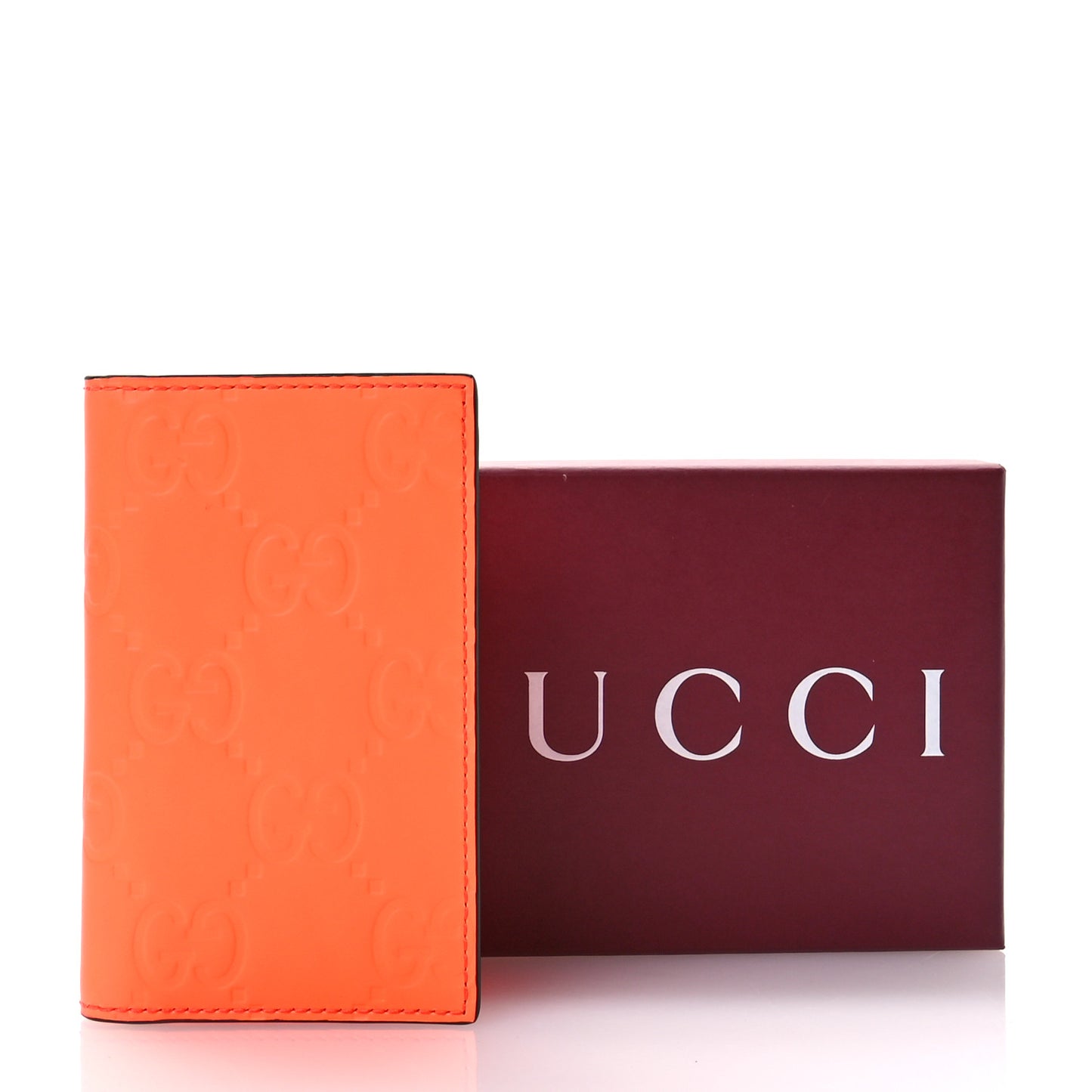 Rubber Effect GG Embossed Long Card Case New Orange Fluo
