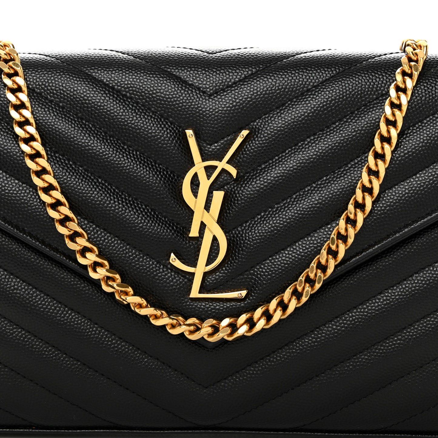 Grain De Poudre Matelasse Chevron Monogram Chain Wallet Black