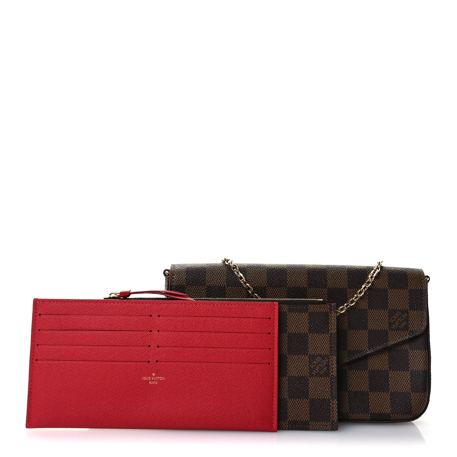 Louis Vuitton Damier Ebene Pochette Felicie Chain Wallet 3 of 11