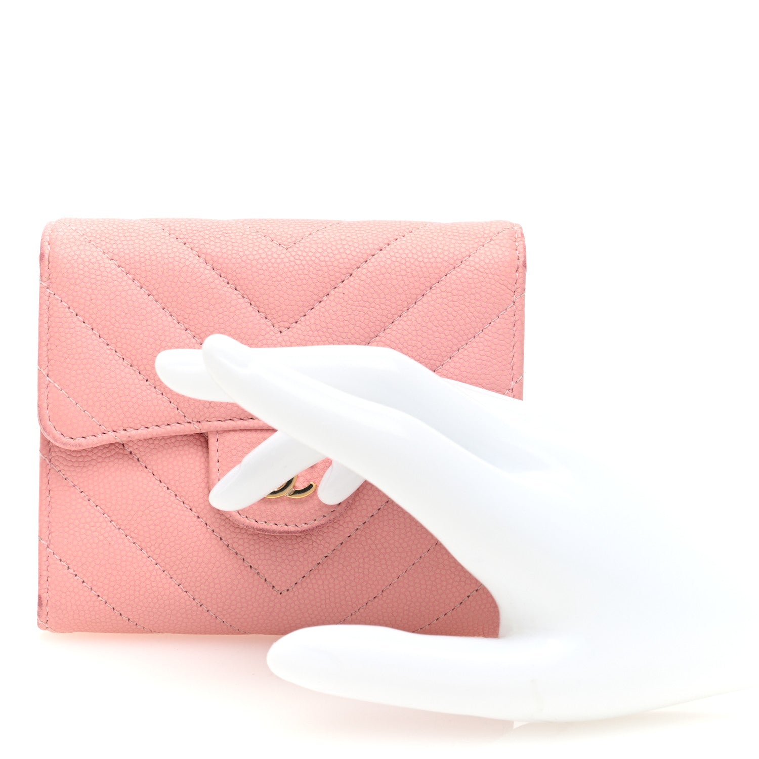 Chanel Caviar Flat Chevron Quilted Compact Flap Wallet Pink 2 of 8