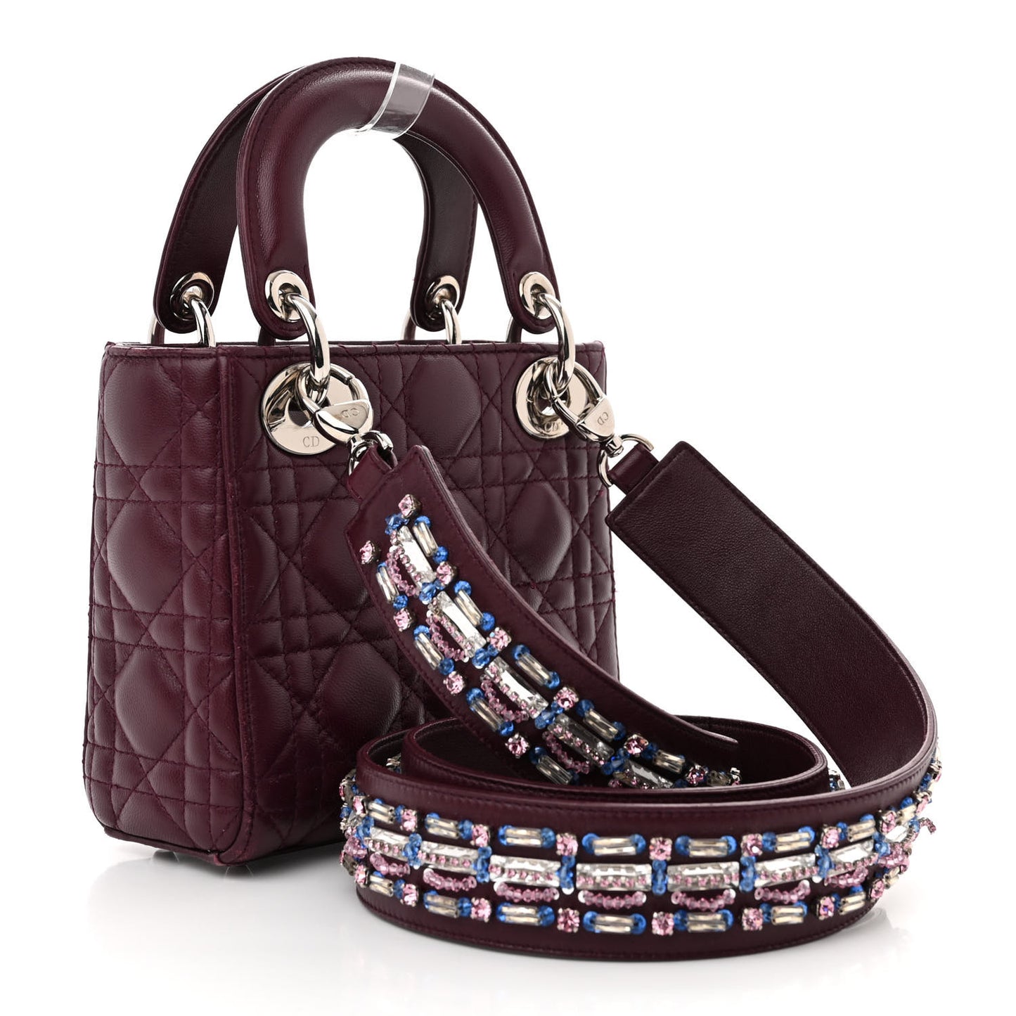 Lambskin Cannage Crystal Mini Lady Dior Plum