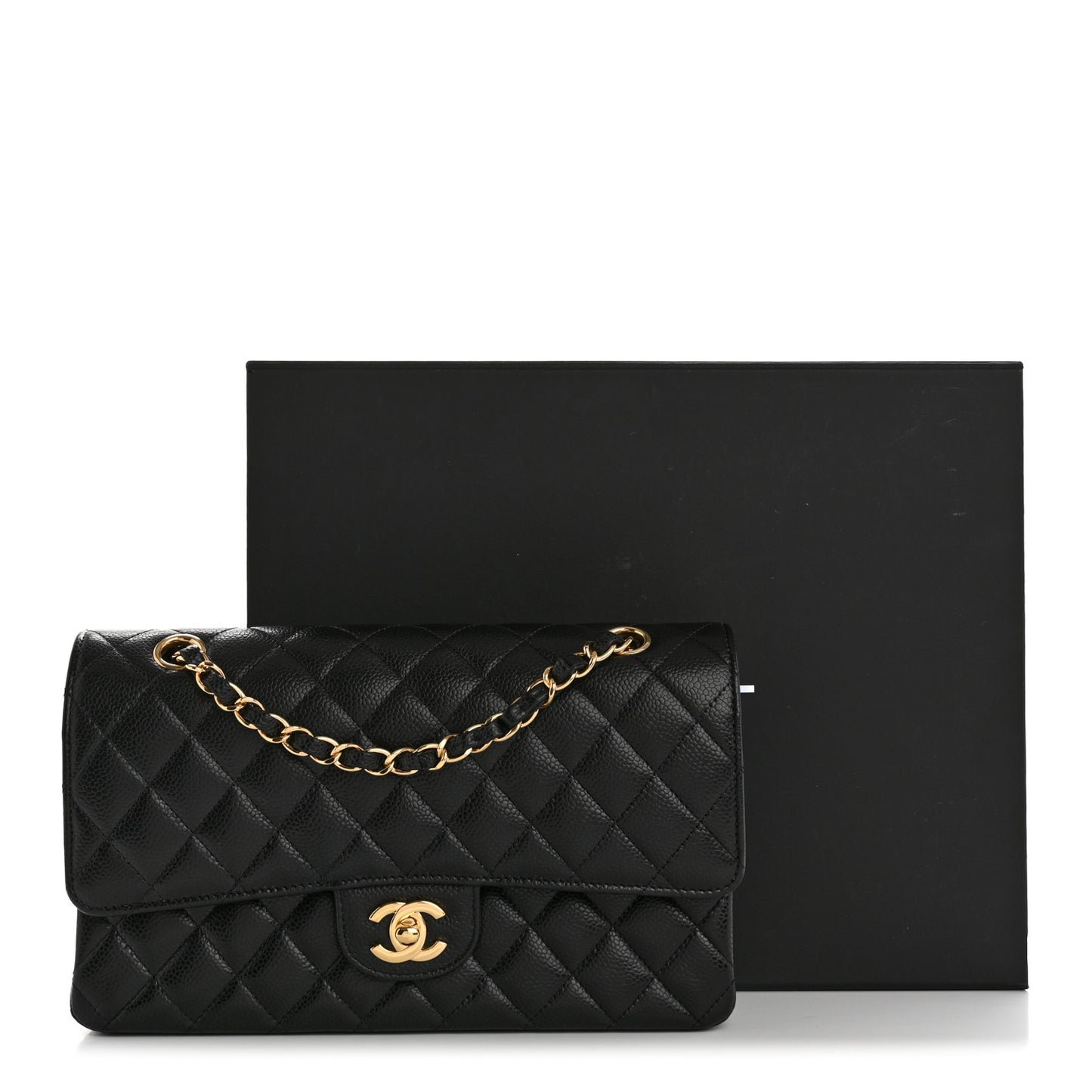 Caviar Quilted Medium Double Flap Black