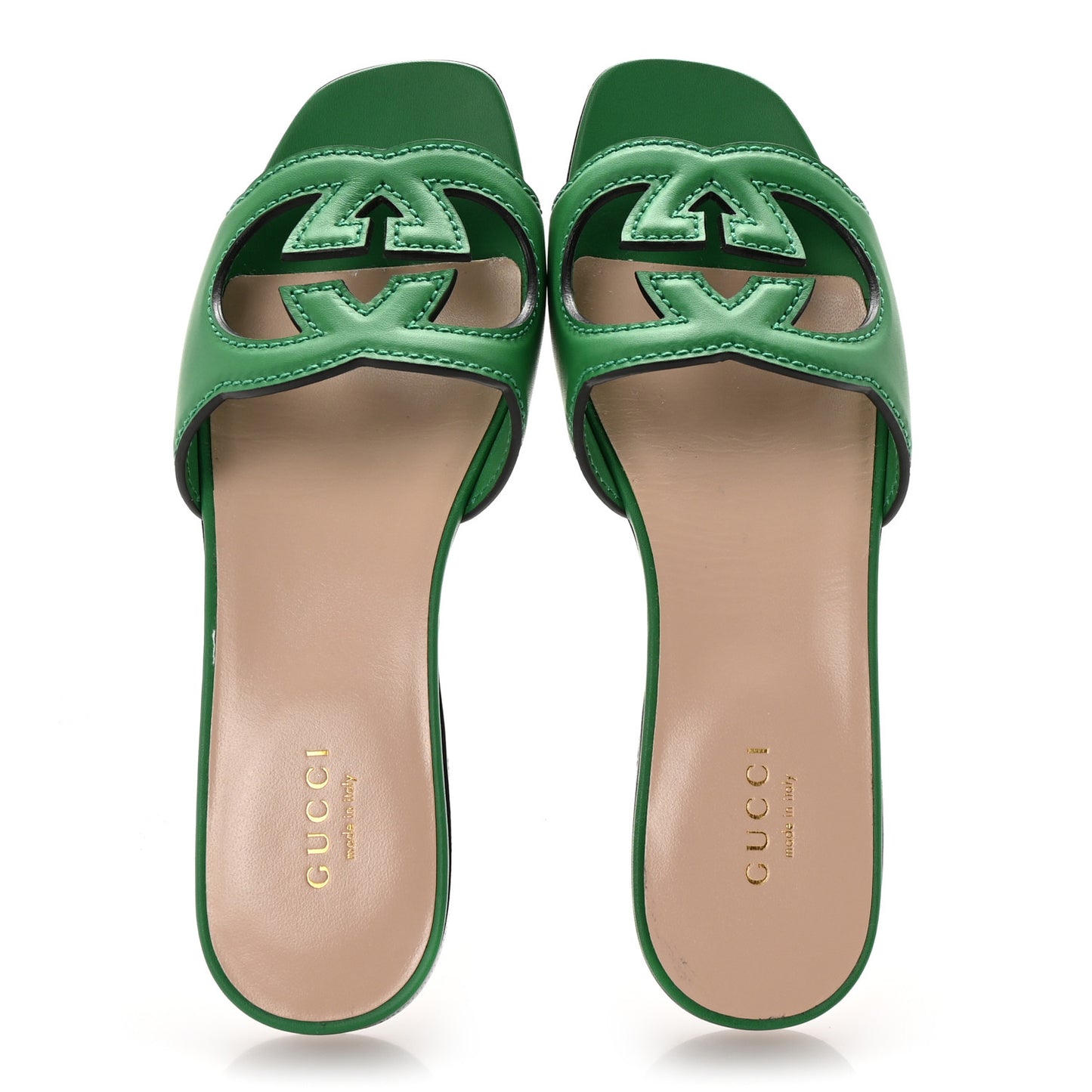 Cosmos Softy Calfskin Interlocking G Cut Out Slide Sandals 35 New Shamarock