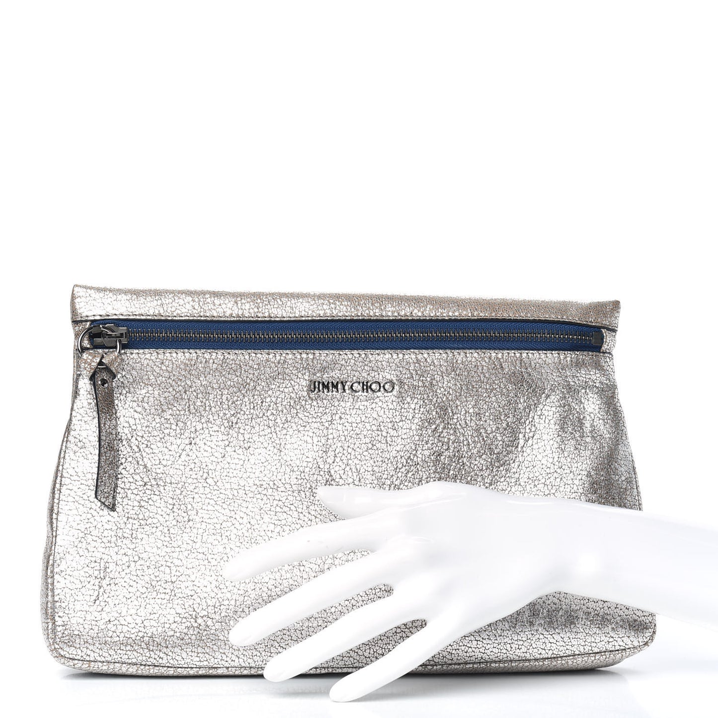 Shimmer Calfskin Zena Clutch Silver