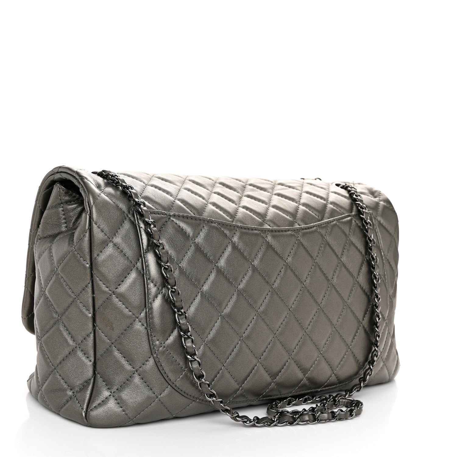Chanel Metallic Calfskin Quilted Small XXL Travel Flap Bag Dark Silver 3 of 10