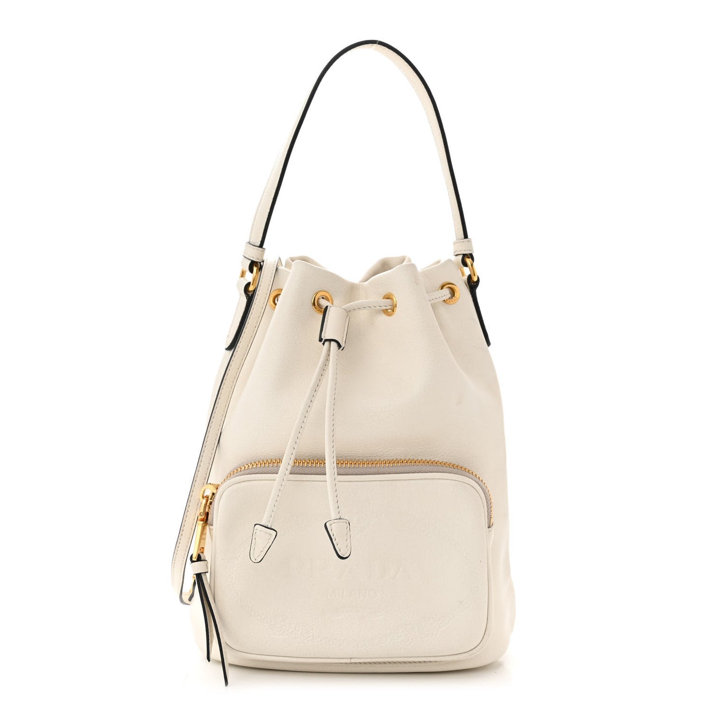 Glace Calfskin Logo Mini Bucket Crossbody Bag White