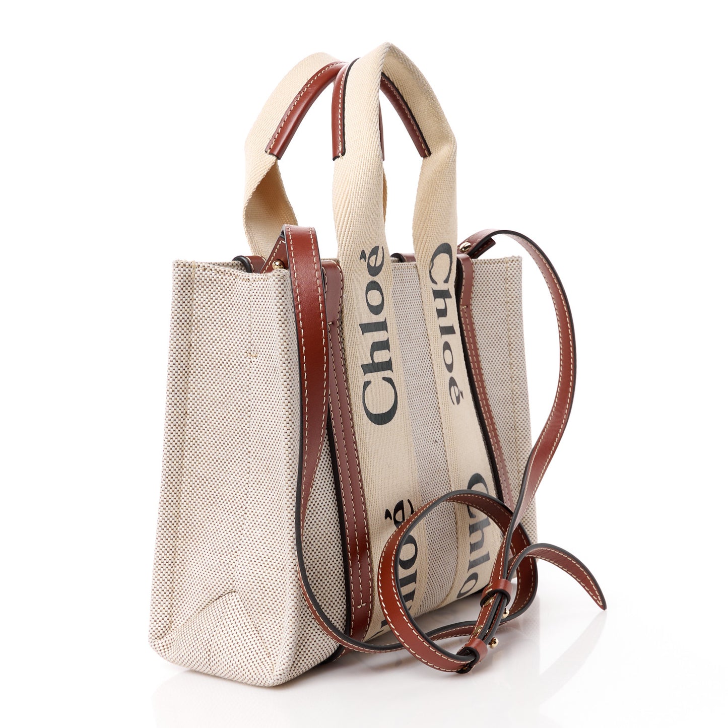 Cotton Calfskin Small Woody Ribbon Tote With Strap White Brown