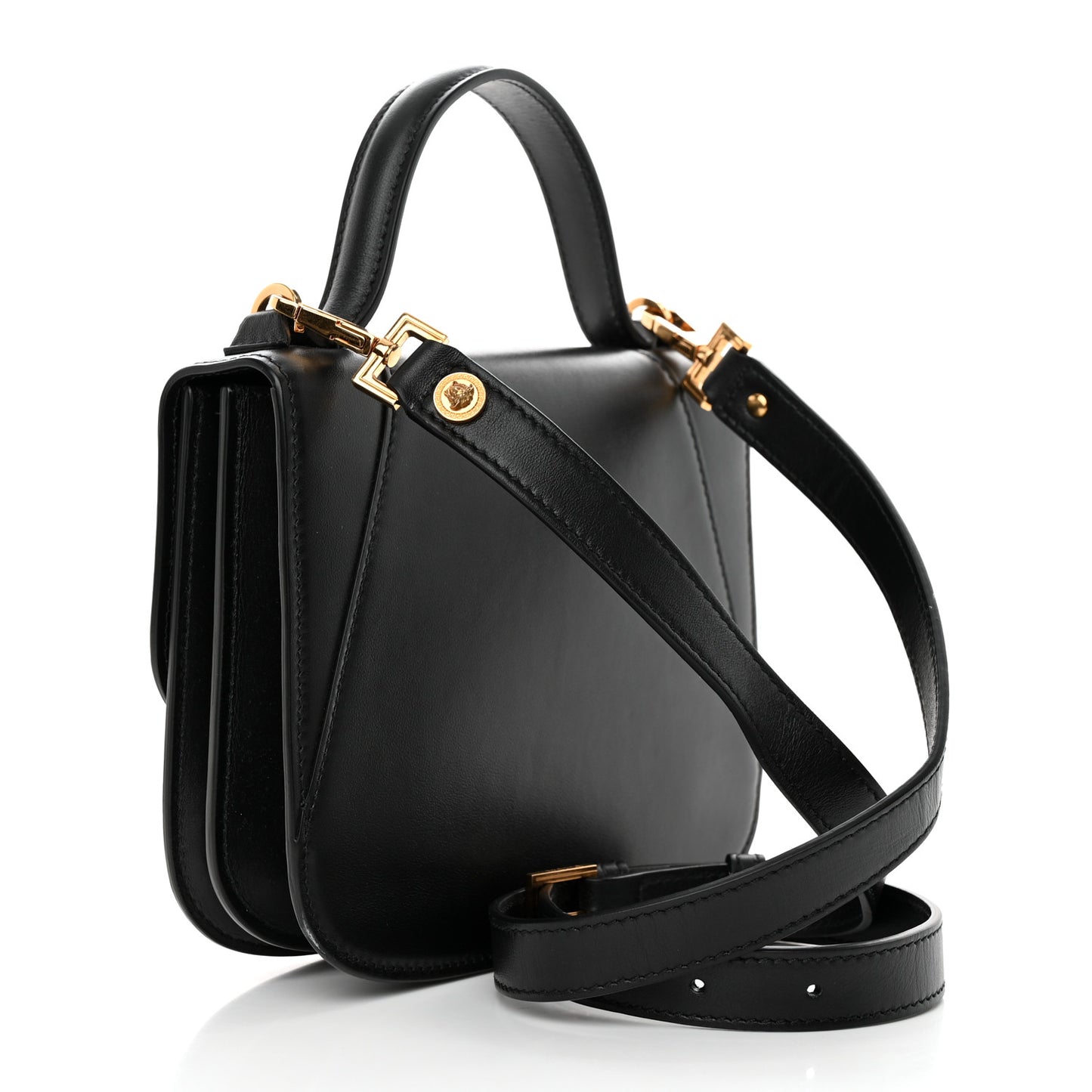 Vitello Barocco Virtus Small Top Handle Shoulder Bag Black