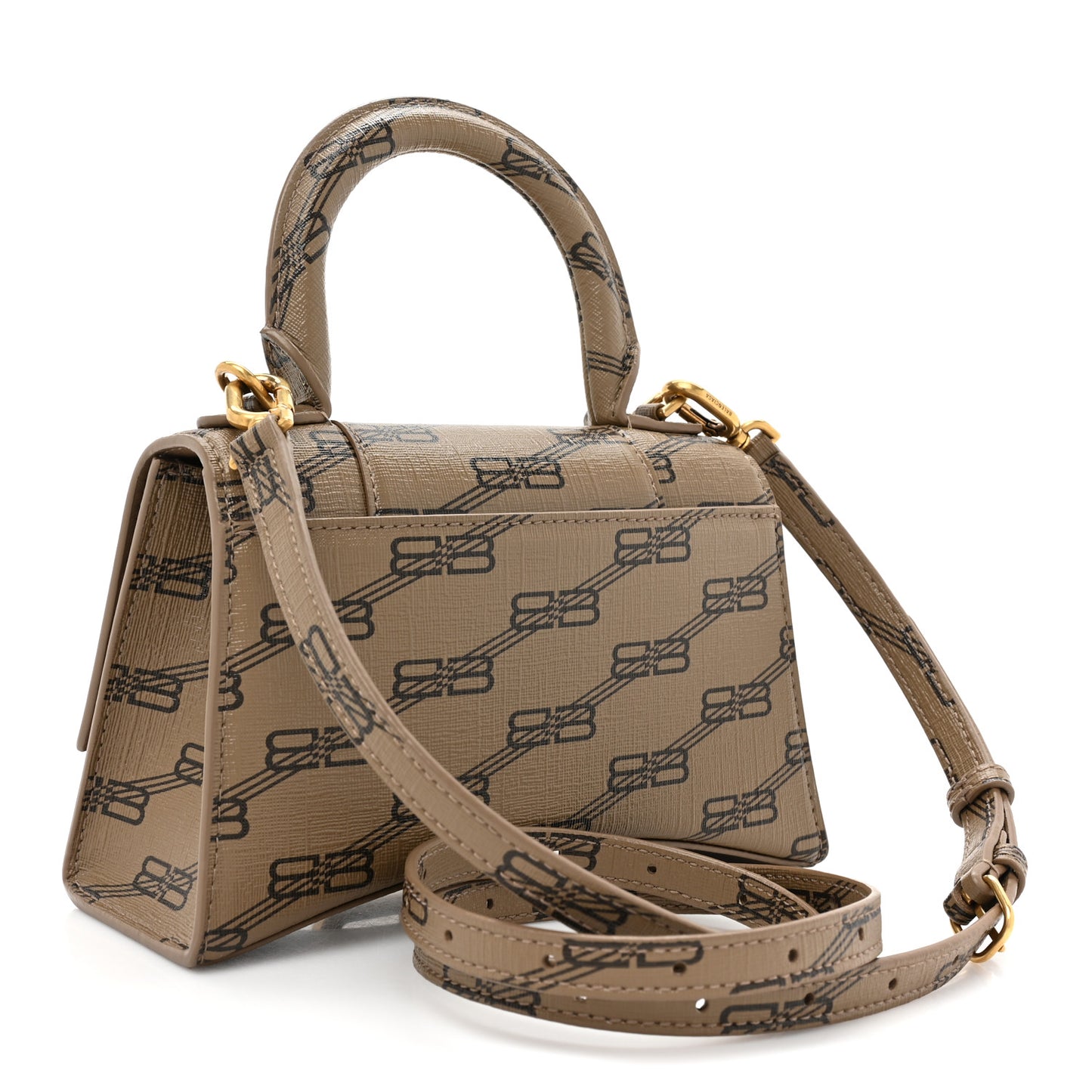 Coated Canvas BB Monogram Hourglass Top Handle Bag XS Beige Brown