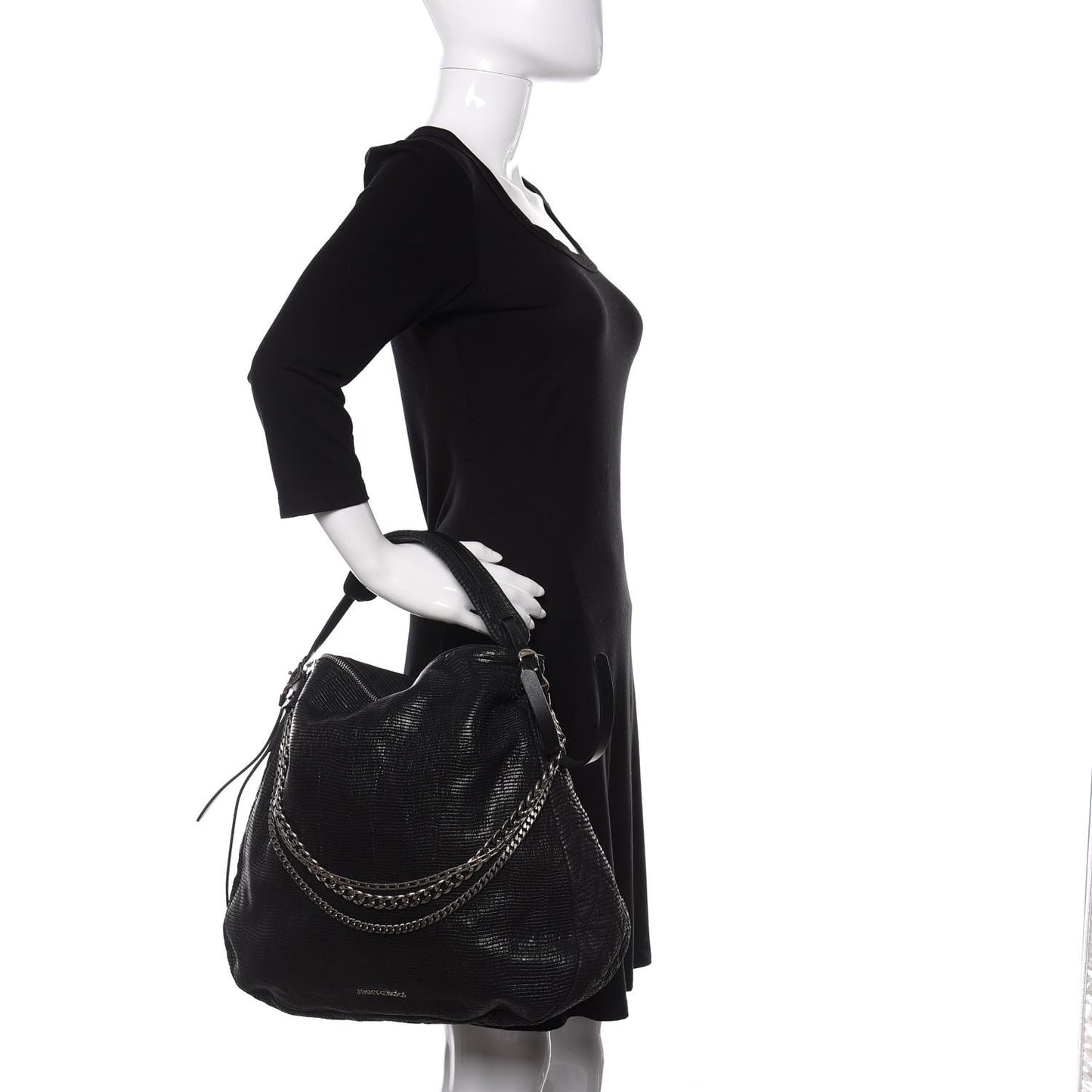 Lizard Embossed Large Boho Biker Hobo Black