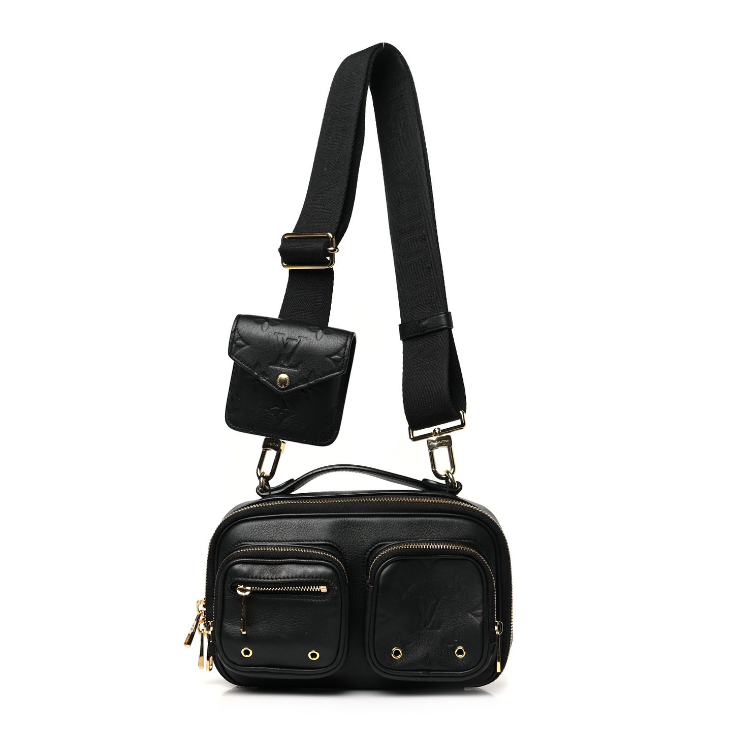 Calfskin Monogram Embossed Utility Crossbody Black