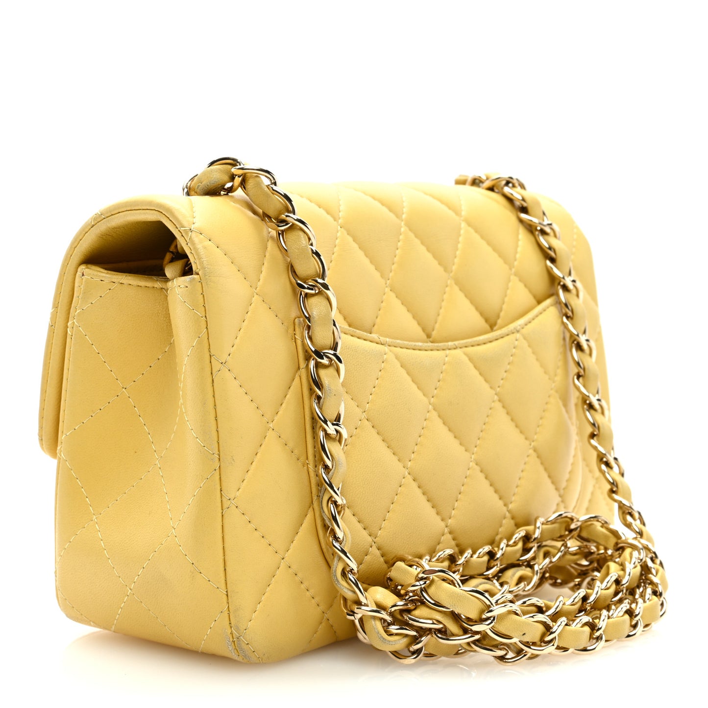 Lambskin Quilted Mini Rectangular Flap Yellow