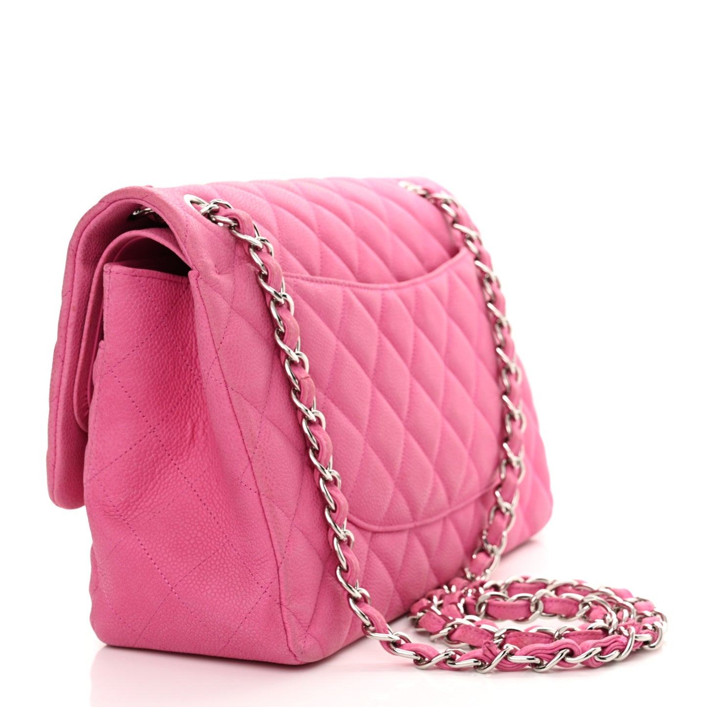 Iridescent Caviar Quilted Jumbo Double Flap Pink