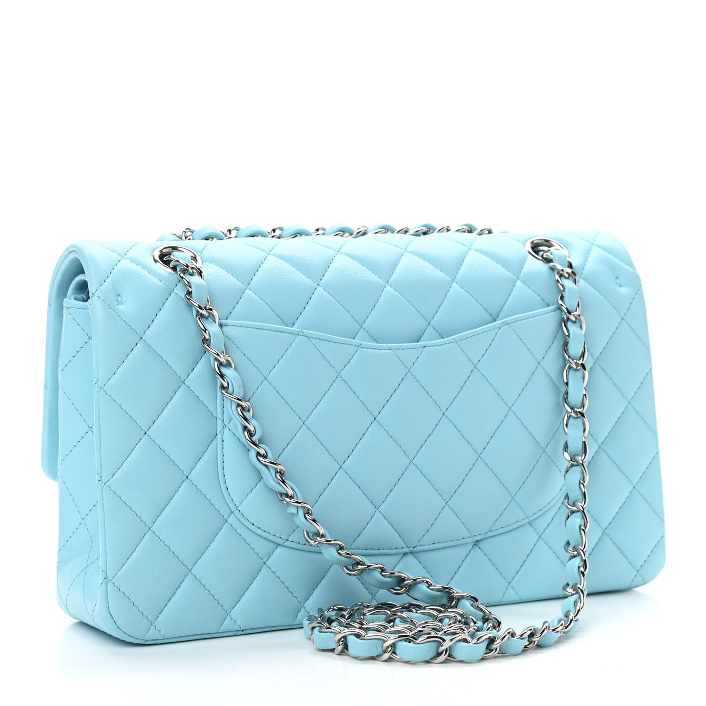 Lambskin Quilted Medium Double Flap Neon Blue