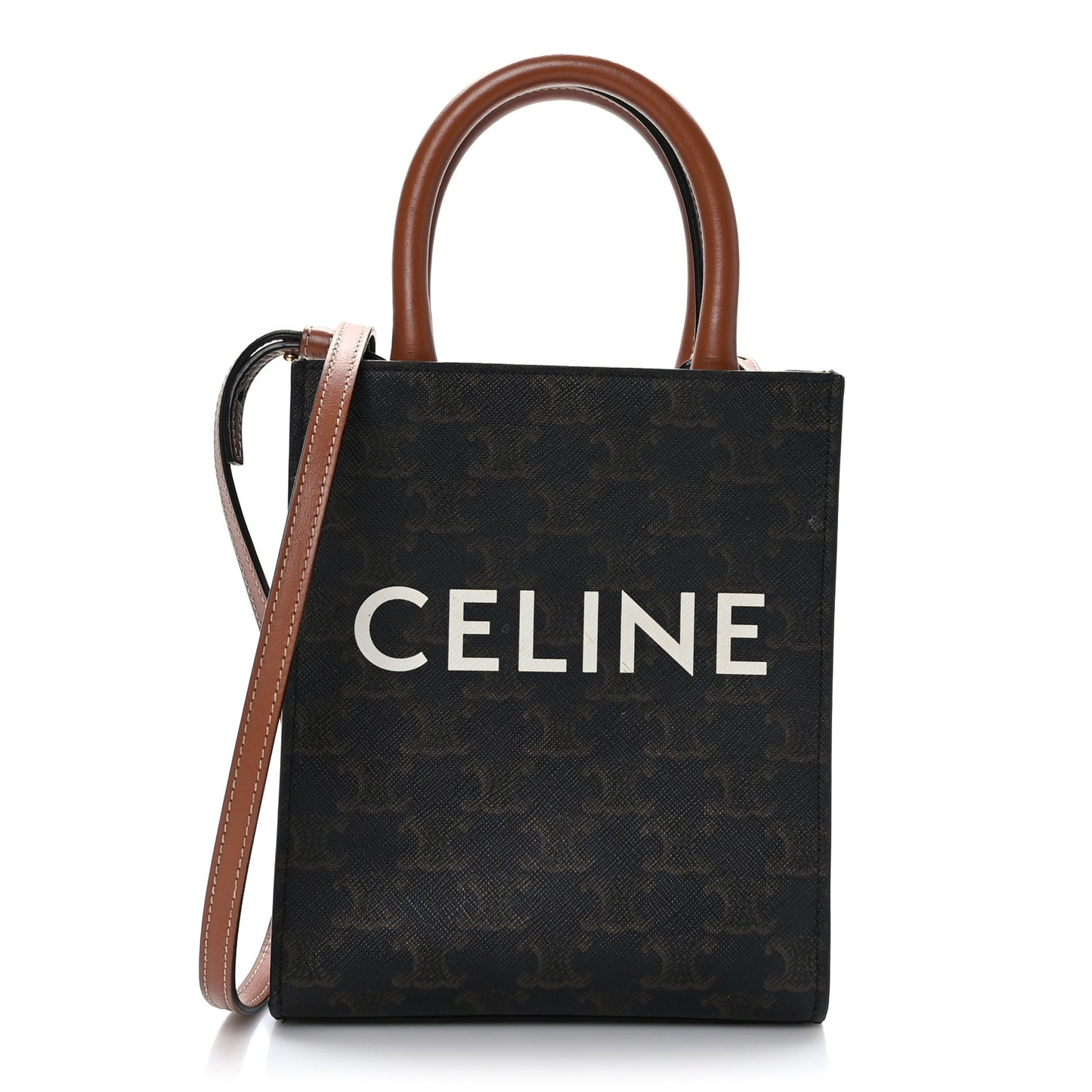 Triomphe Canvas Calfskin Mini Vertical Cabas Tan