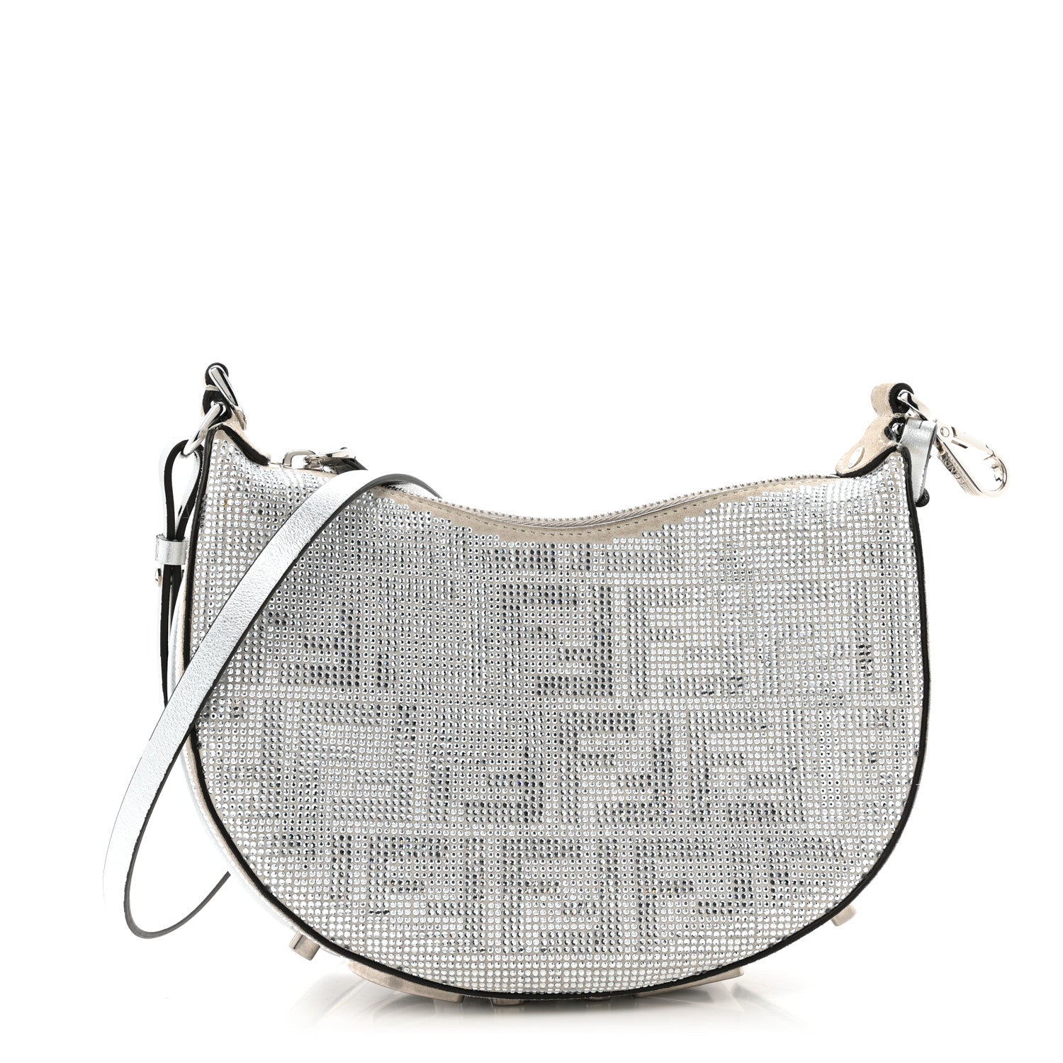 Fendi Crystal Vitello Laminato Suede FF Mini Fendigraphy Hobo Bag