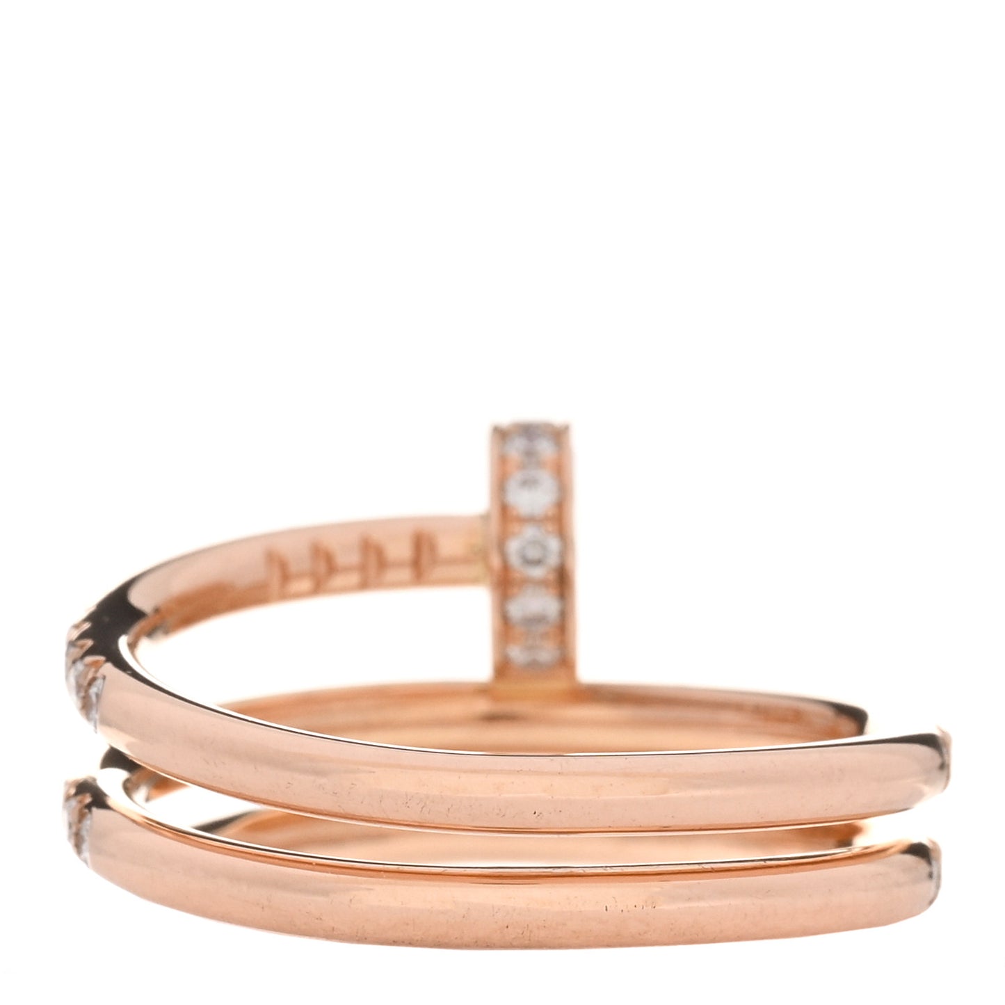 18K Pink Gold Diamond Double Juste Un Clou Paved Ring 49 5