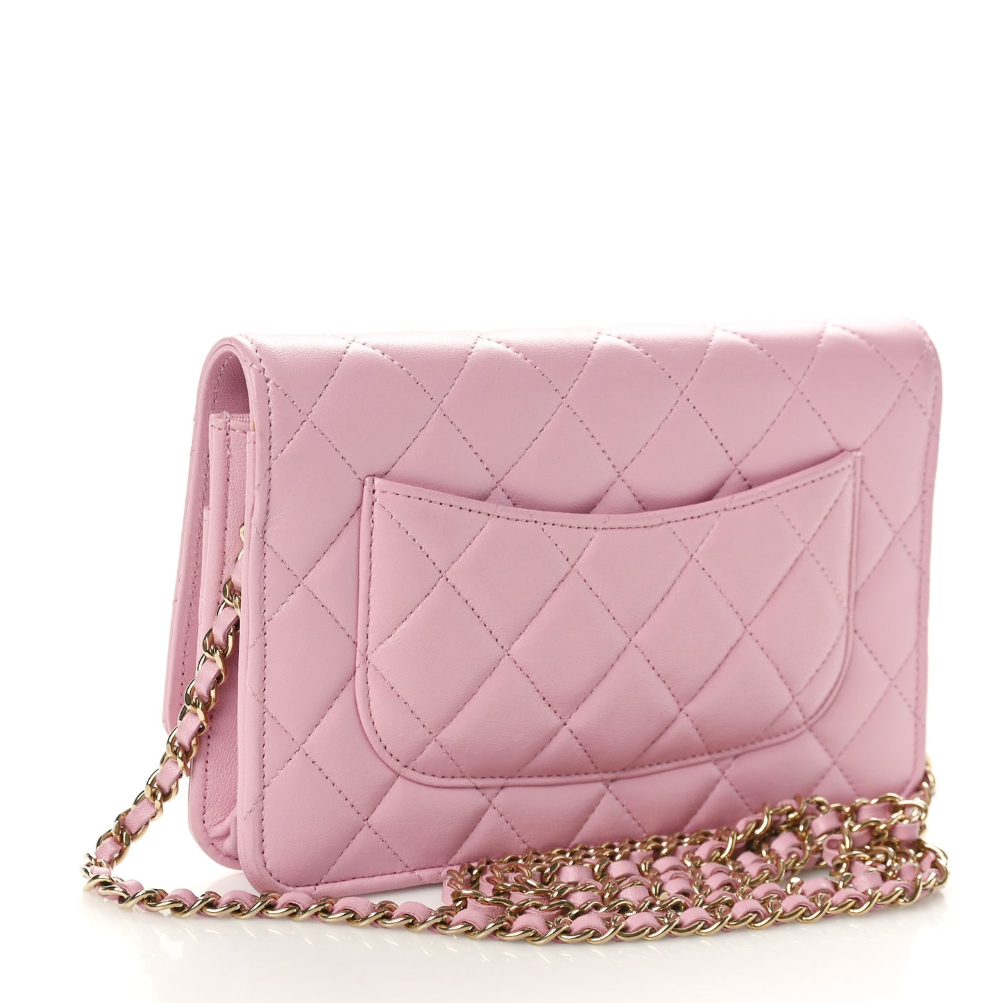 Lambskin Quilted Wallet On Chain WOC Pink