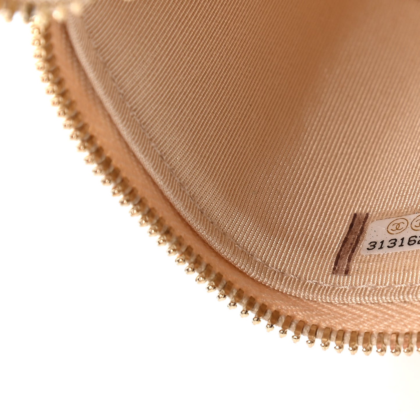 Iridescent Caviar Quilted Mini Pearl On Top Vanity Case With Chain Beige