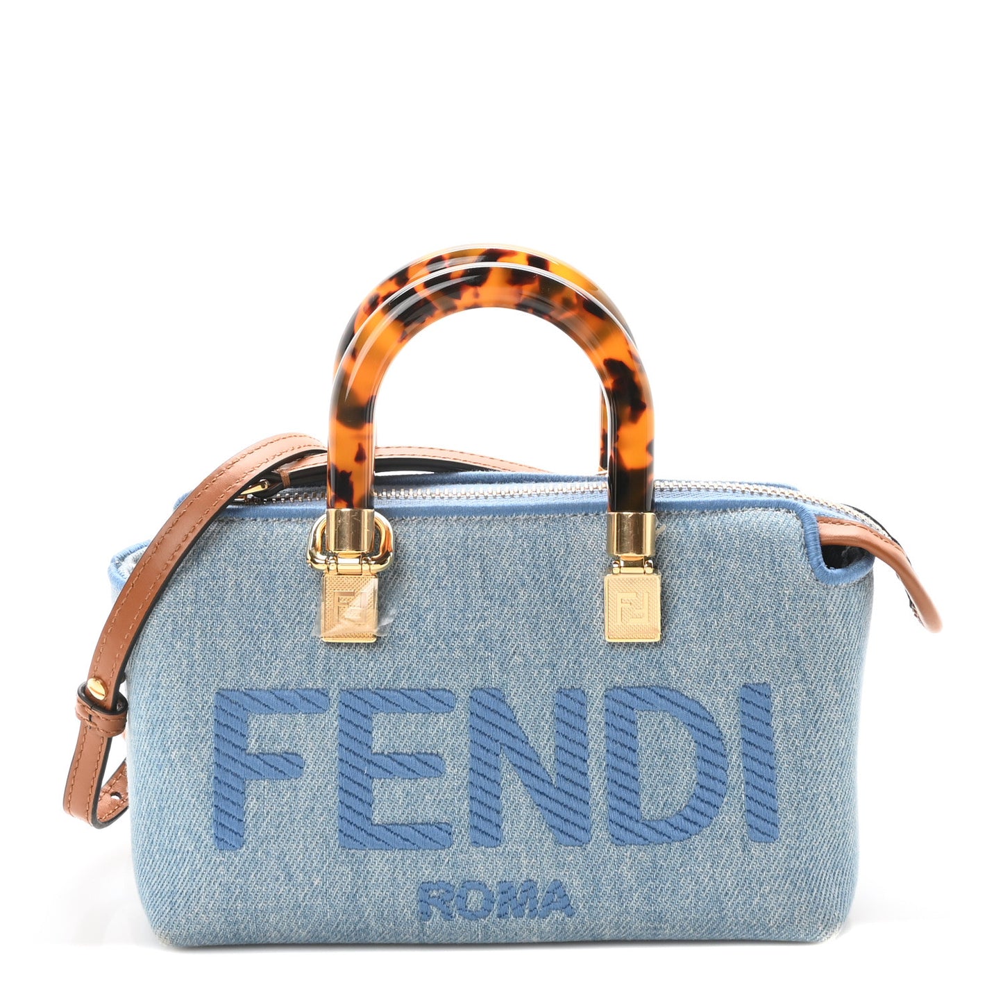 Denim Vitello King Plexiglass Logo Embroidered Mini By The Way Top Handle Boston Bag Denim Cuoio