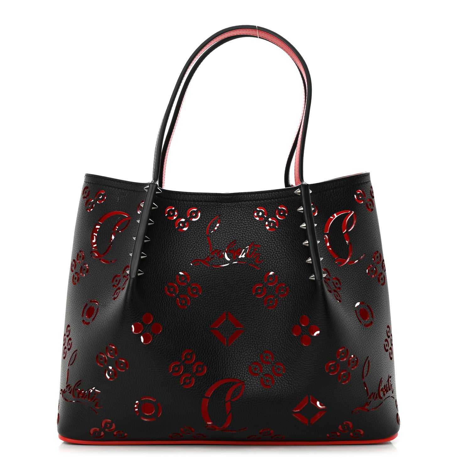 Christian Louboutin Calfskin Loubinthesky Perforated Cabarock Spikes Tote Black 1 of 10