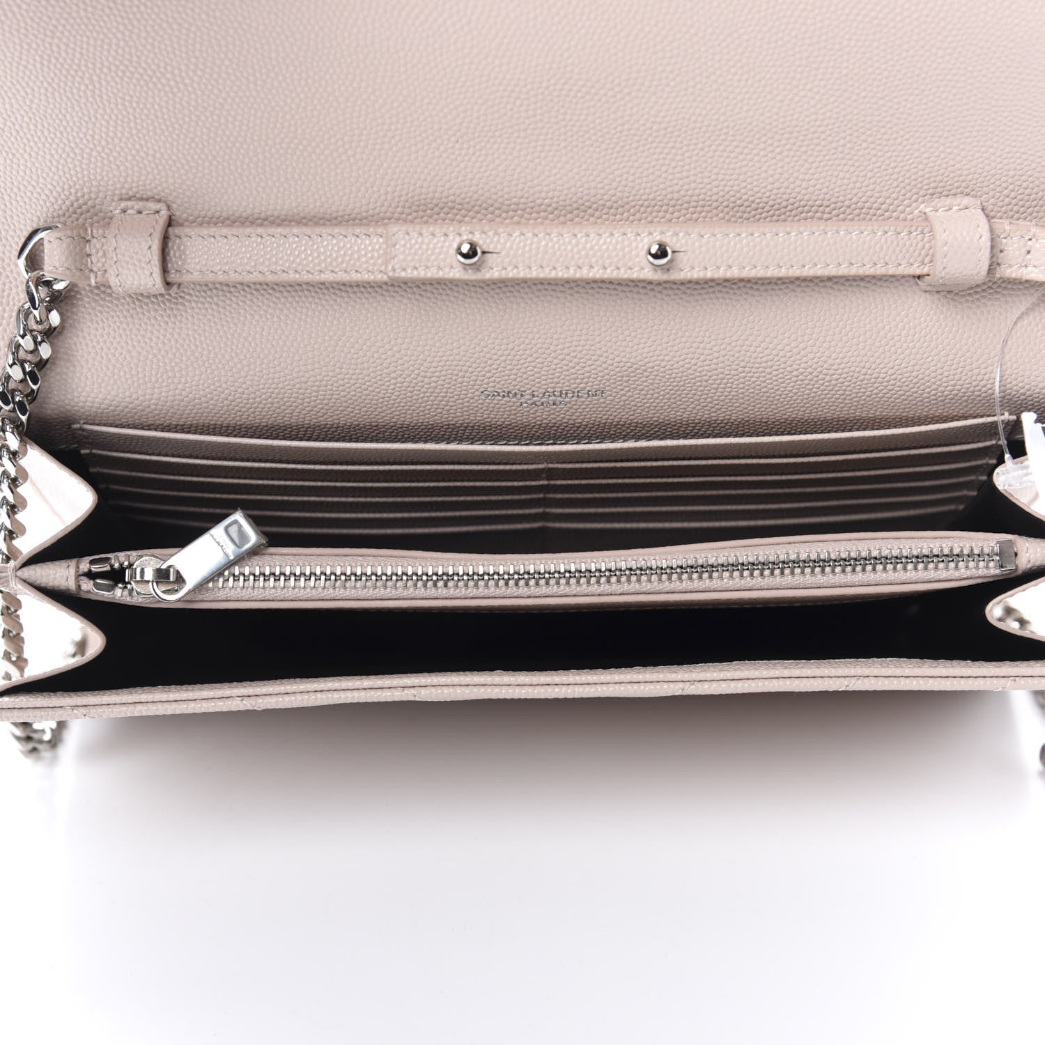 Saint Laurent Grain De Poudre Matelasse Chevron Monogram Chain Wallet Pale Pink 5 of 9