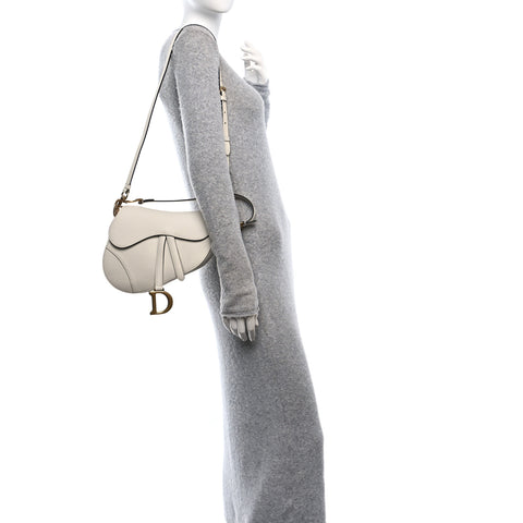 Grained Calfskin Saddle Bag With Strap Latte