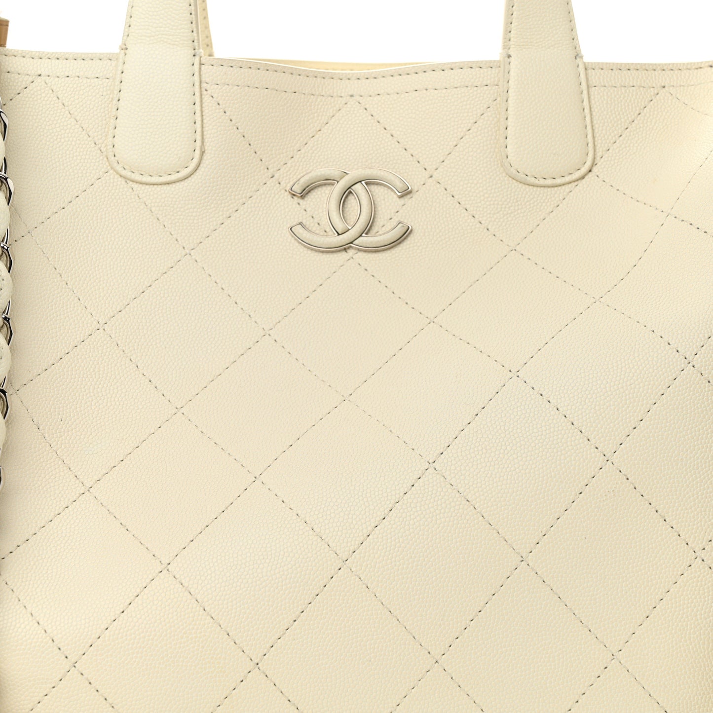 Caviar Stitched Large Shopping Tote White