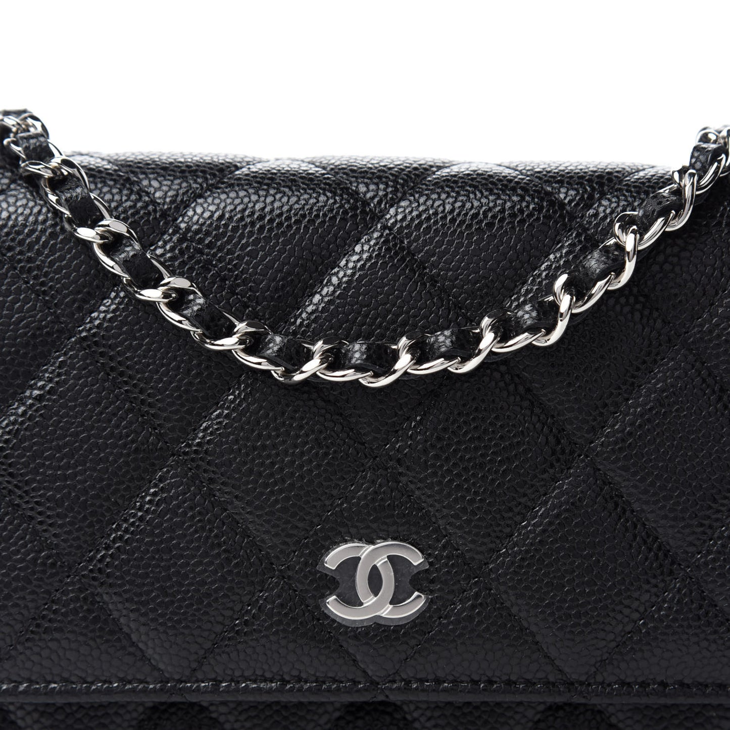 Caviar Quilted Mini Wallet On Chain WOC Black