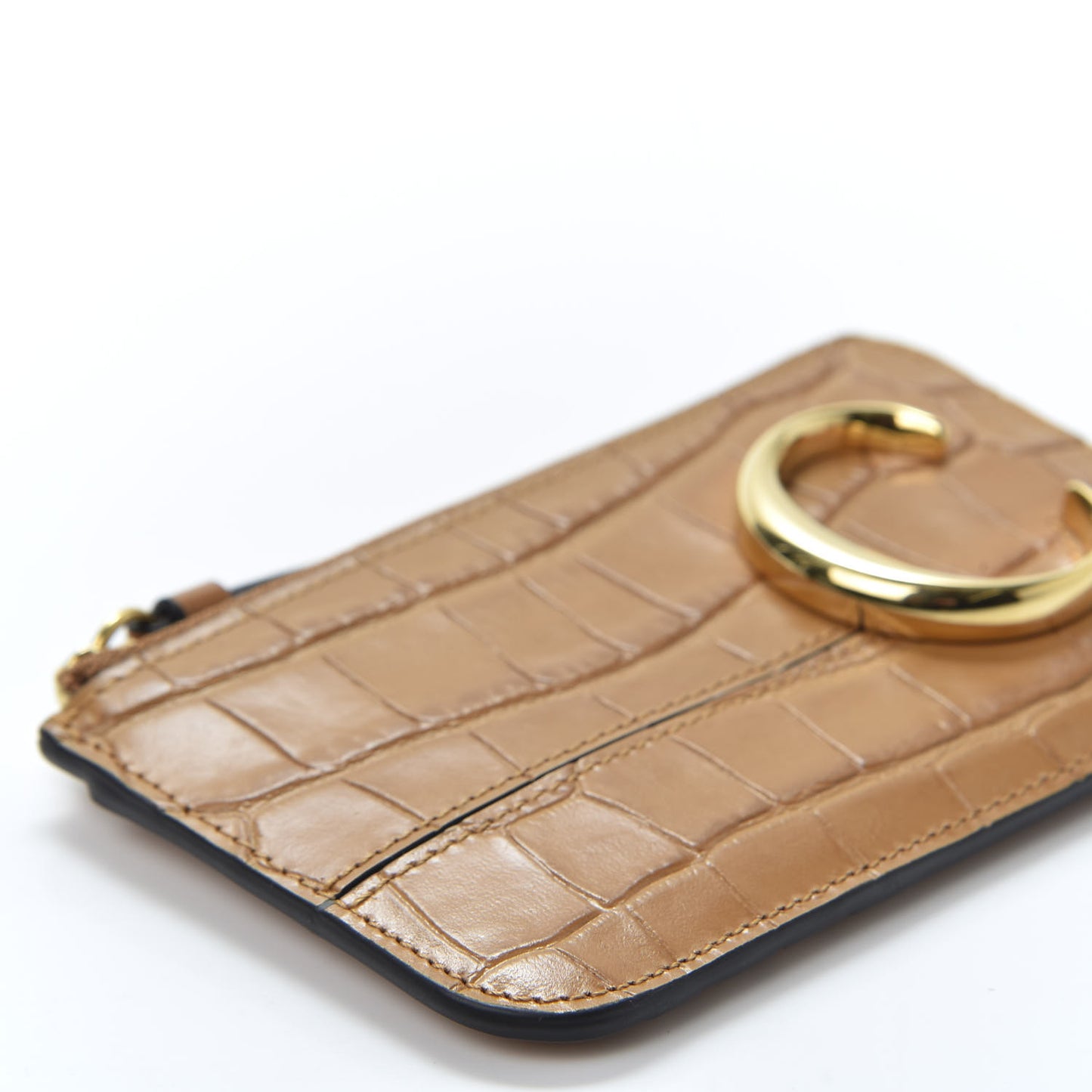 Crocodile Embossed Calfskin C Small Purse Autumnal Brown