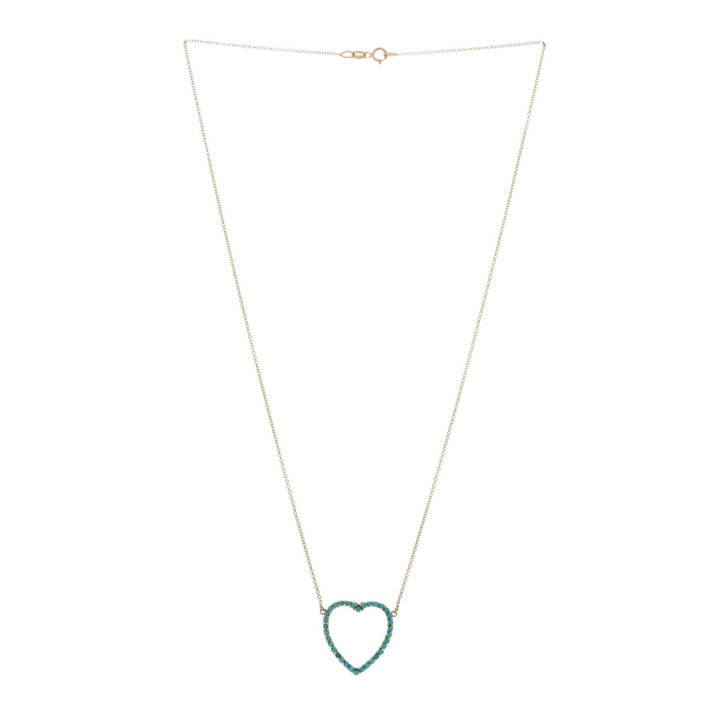18K Yellow Gold Turquoise Open Heart Pendant Necklace