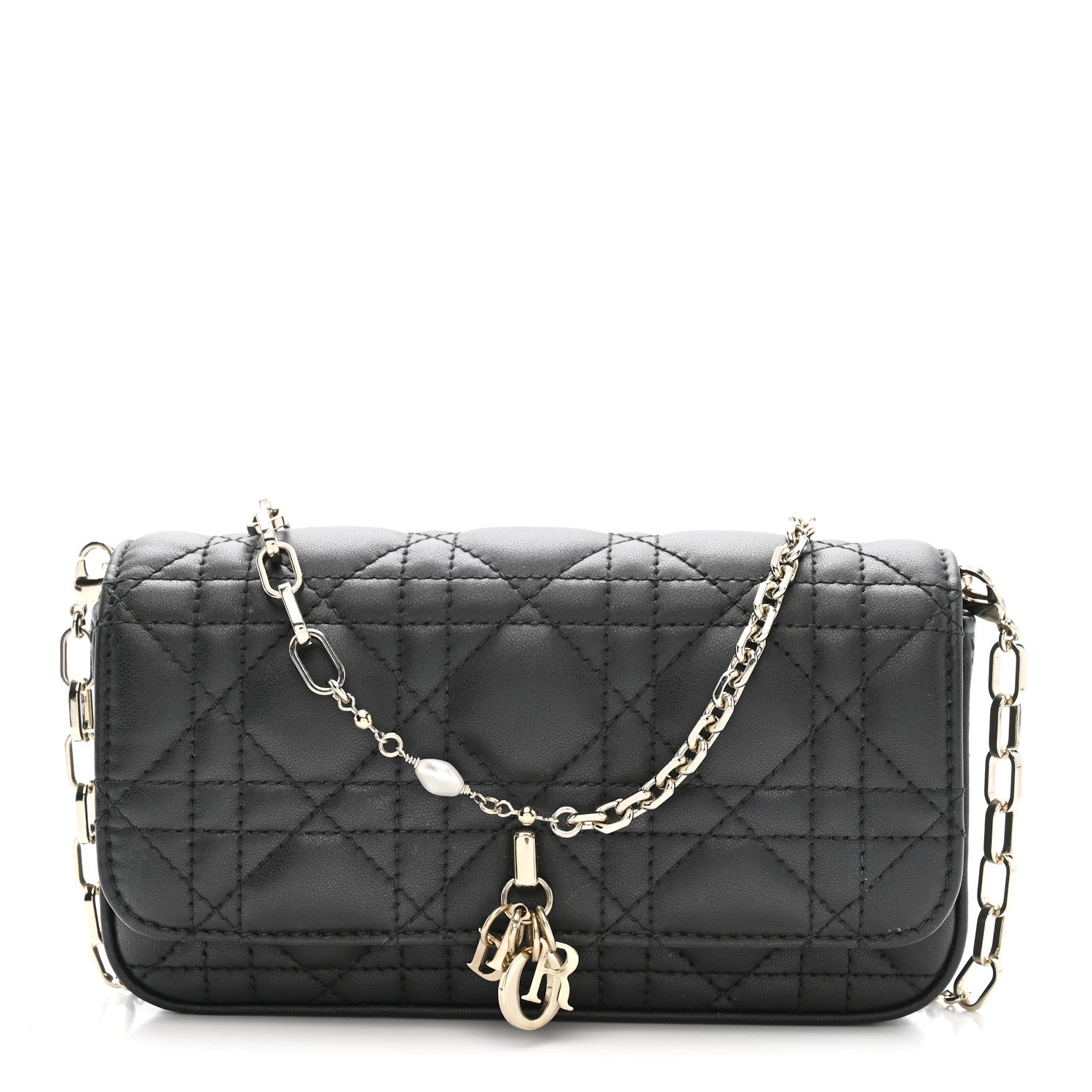 Christian Dior Lambskin Cannage Dior Talk Phone Pouch Black