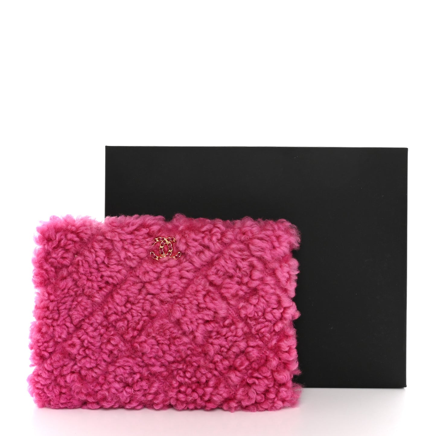 Shearling Sheepskin Large Chanel 19 Cosmetic Case Pink
