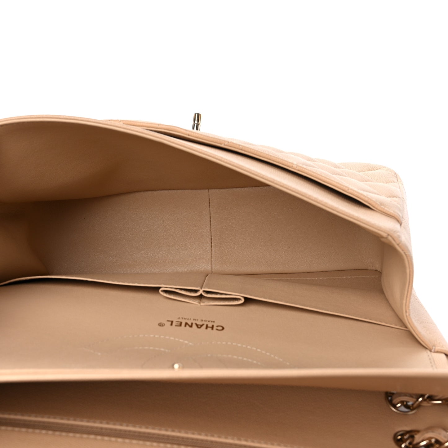 Caviar Quilted Jumbo Double Flap Beige Clair