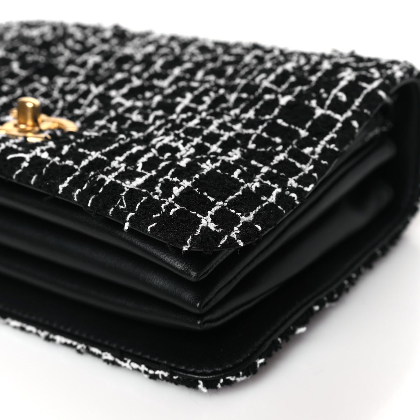 Tweed Lambskin Quilted Top Handle Flap Black White