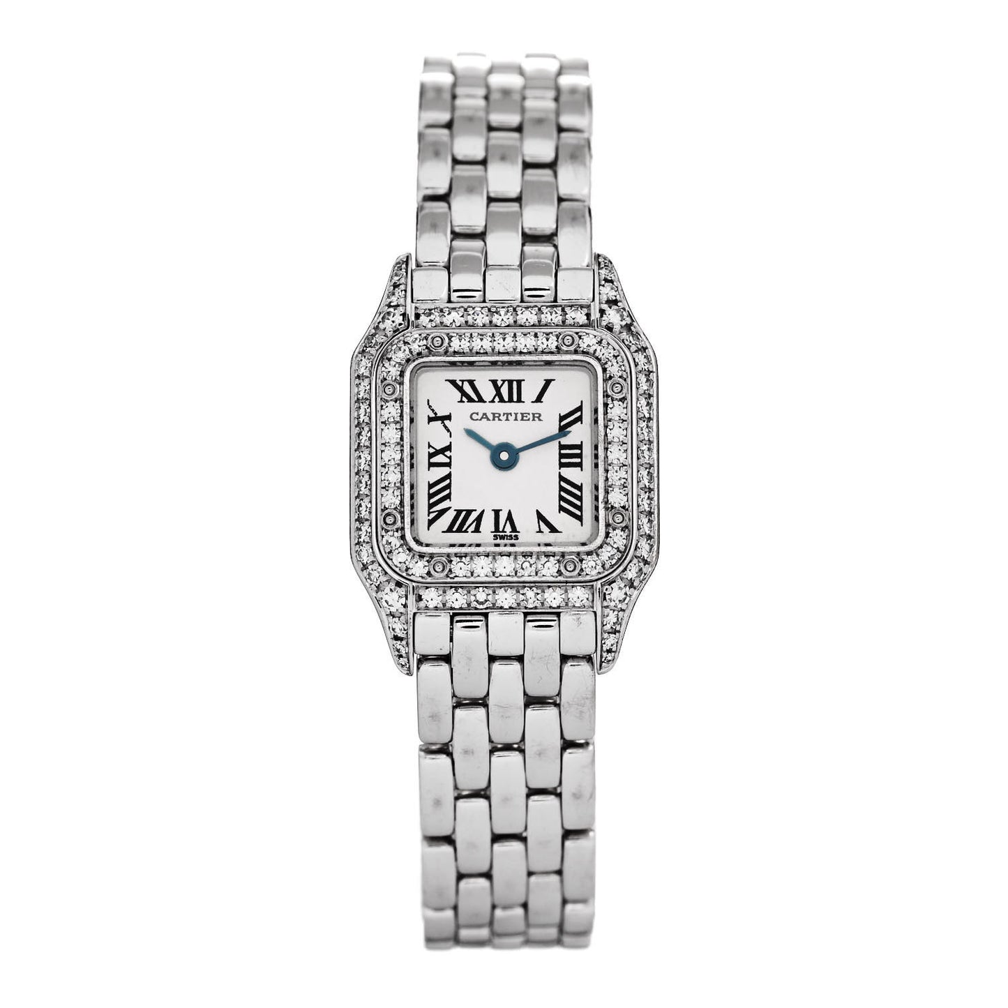 18K White Gold Diamond Bezel 17mm Double Row Panthere Quartz Watch