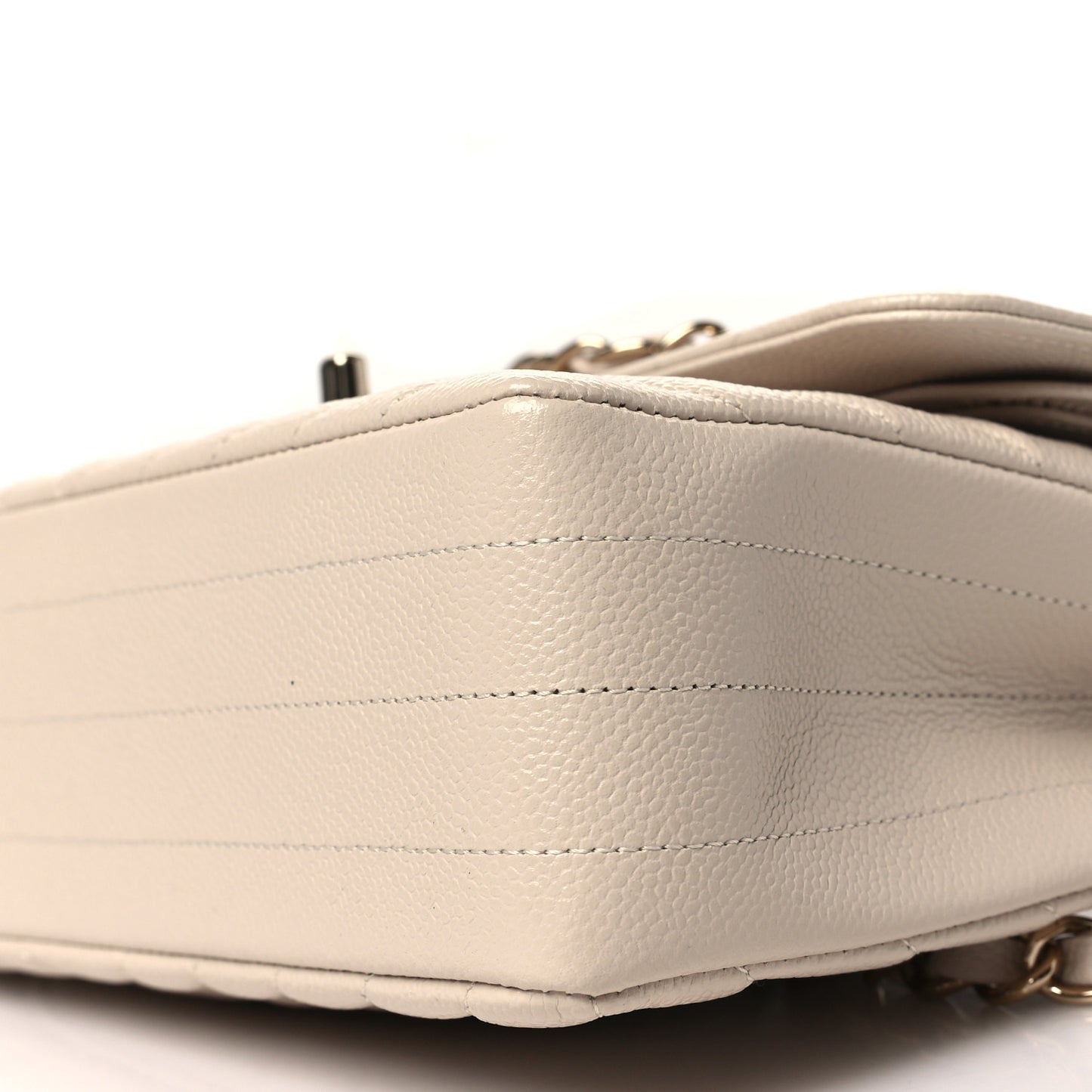Caviar Chevron Quilted Small Double Flap Beige