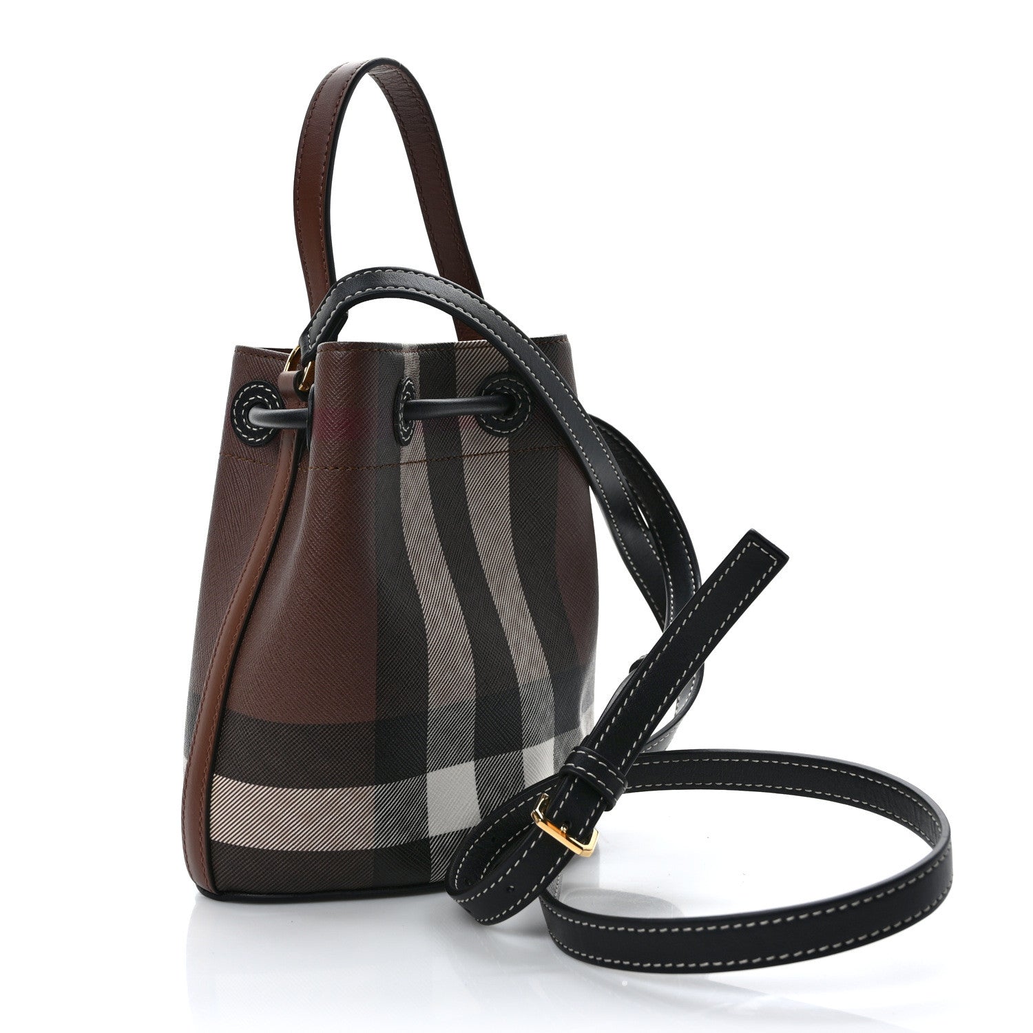 Burberry Giant Check Calfskin TB Mini Bucket Bag Dark Birch 3 of 9