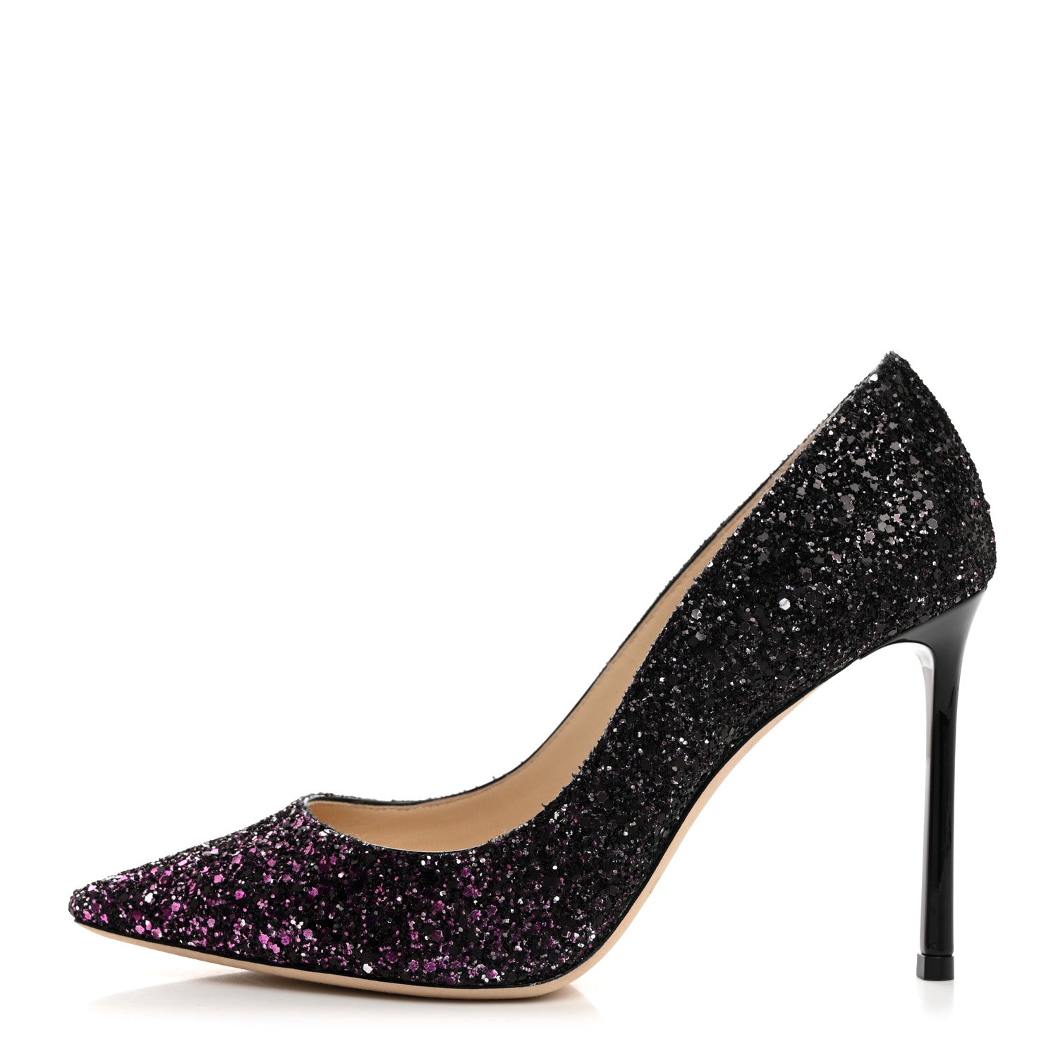 Jimmy Choo Coarse Glitter Degrade Pointy Toe Romy 100 Pumps 37.5 Pink Black 1 of 8