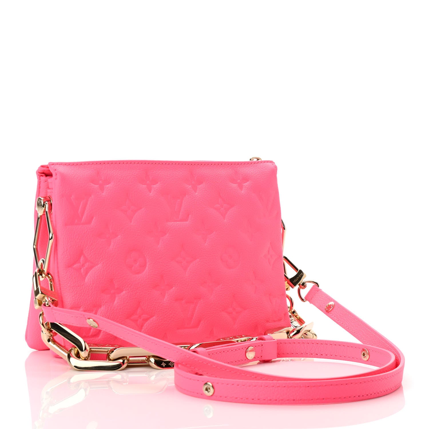 Louis Vuitton Calfskin Embossed Monogram Coussin BB Rose Fluo 3 of 12