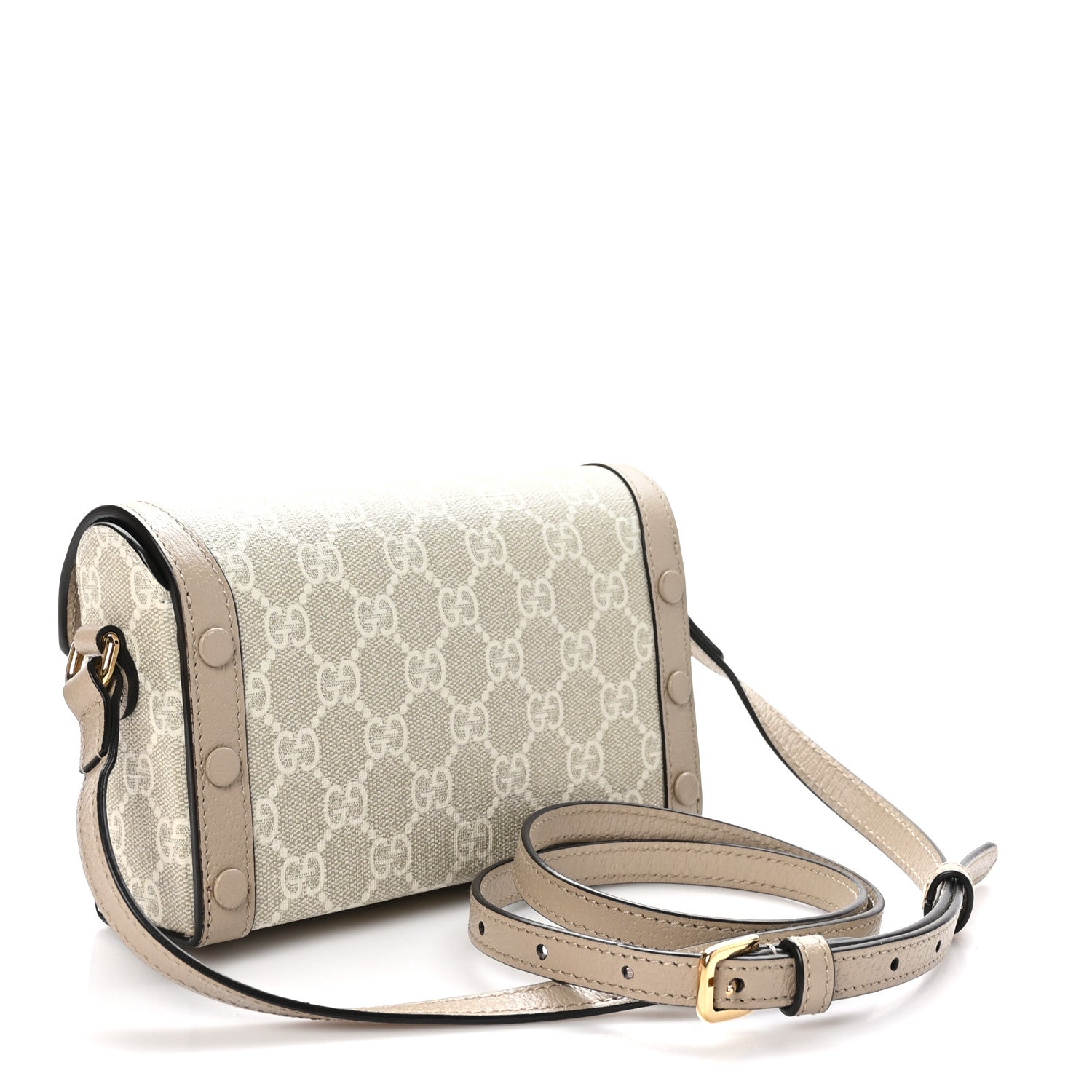 Gucci GG Supreme Monogram Textured Dollar Calfskin Mini Horsebit 1955 Shoulder Bag Beige Mystic White Oatmeal 3 of 11