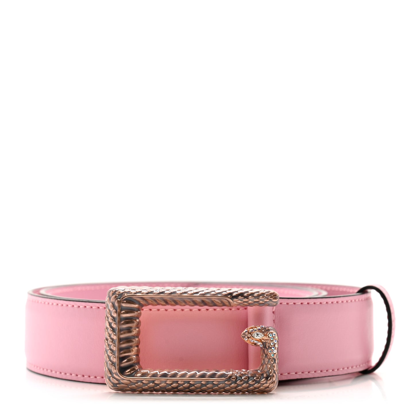 Plutone Calfskin Enamel Crystal Square G Snake 30mm Belt 80 32 Sugar Pink