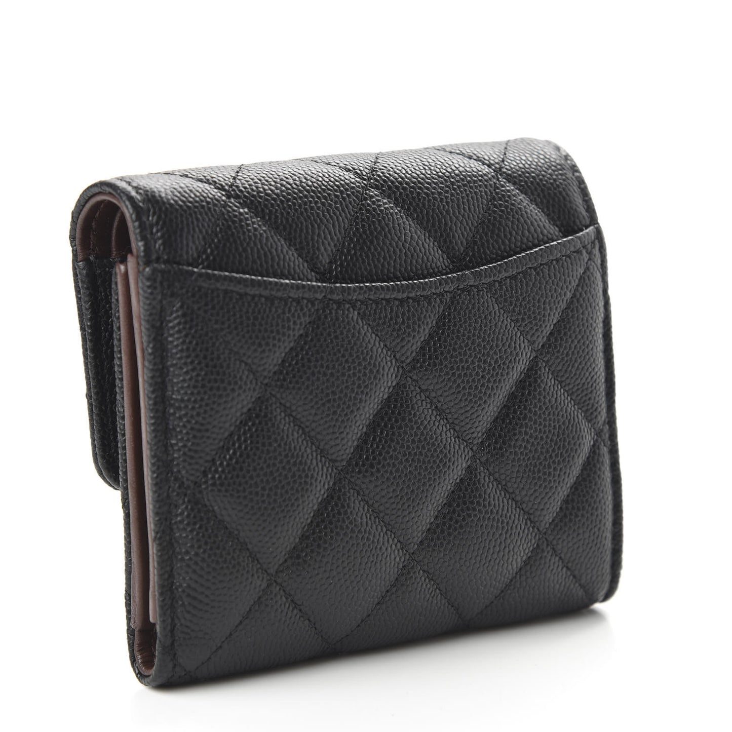Caviar Quilted Compact Flap Wallet Black