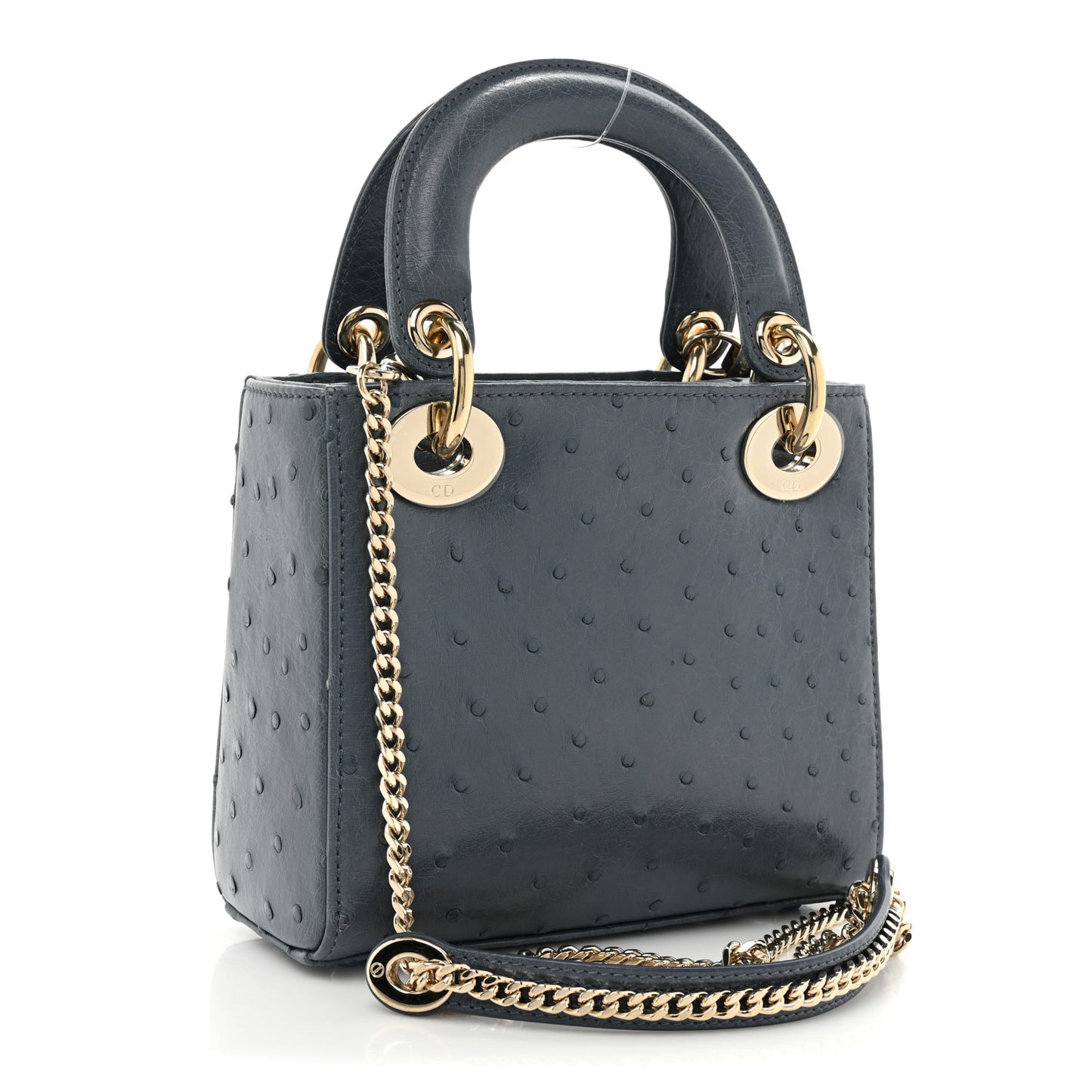 Ostrich Mini Lady Dior Dark Grey