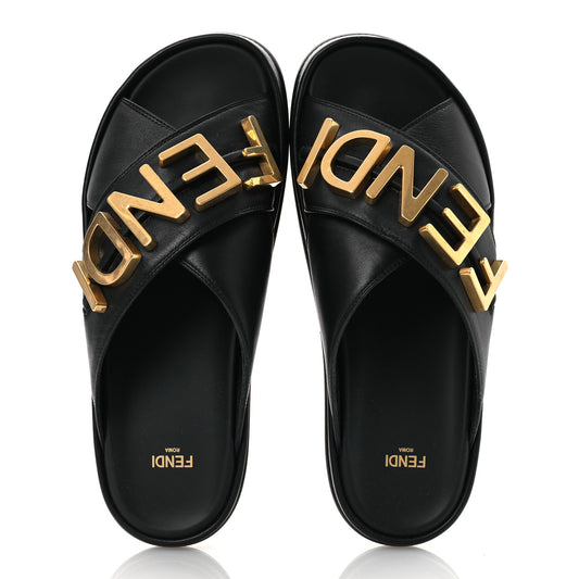 Vitello Womens Fendigraphy Slide Sandals 38.5 Black